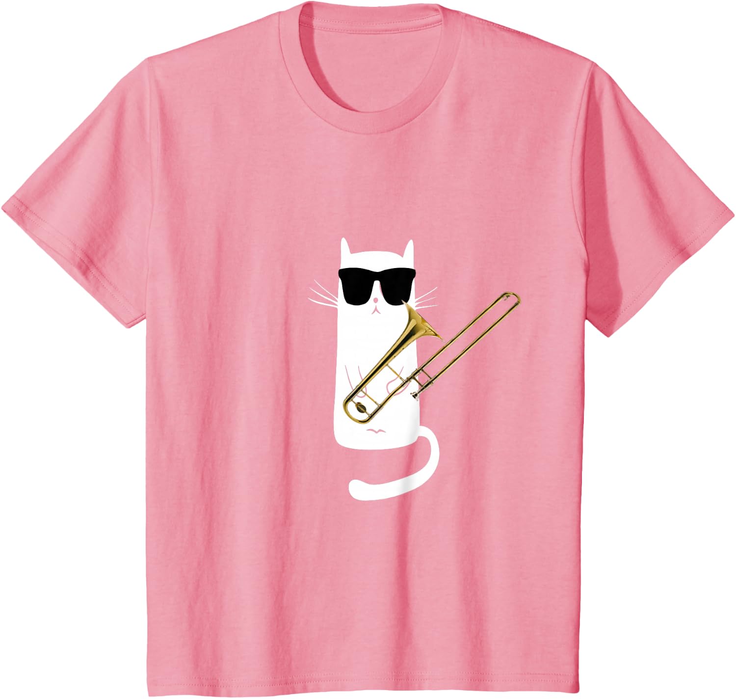 Funny Cat Wearing Sunglasses Playing Trombone T-Shirt Small