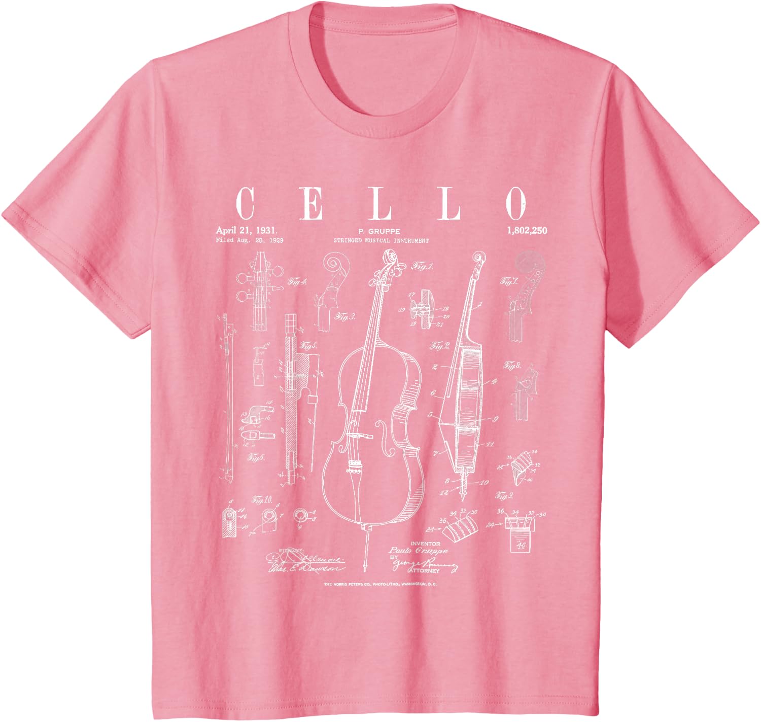 Cello Vintage Patent Cellist Drawing Print T-Shirt