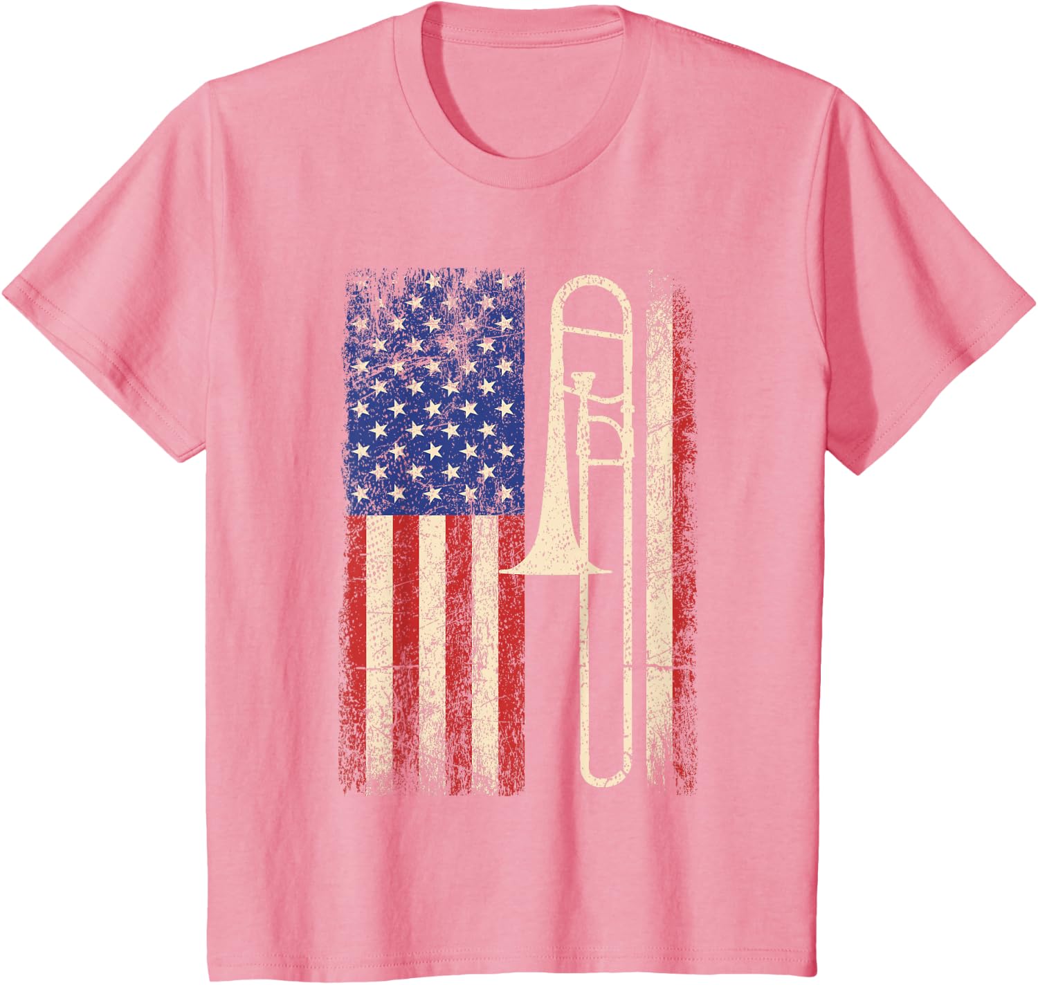 Trombone USA American Flag Shirt Jazz Music Vintage Men Tee T-Shirt