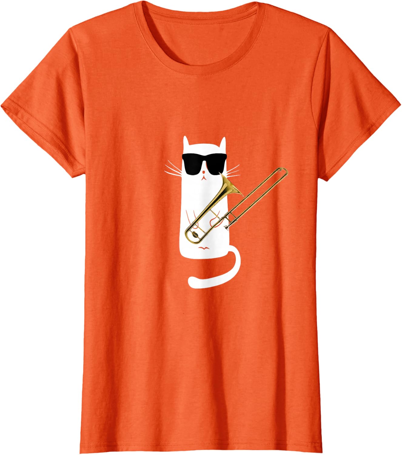 Funny Cat Wearing Sunglasses Playing Trombone T-Shirt Small