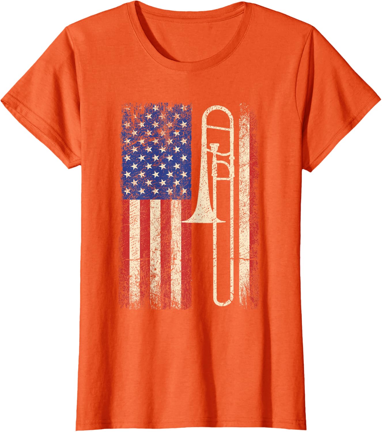 Trombone USA American Flag Shirt Jazz Music Vintage Men Tee T-Shirt