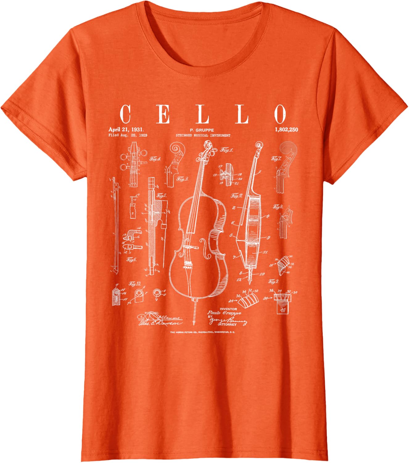 Cello Vintage Patent Cellist Drawing Print T-Shirt