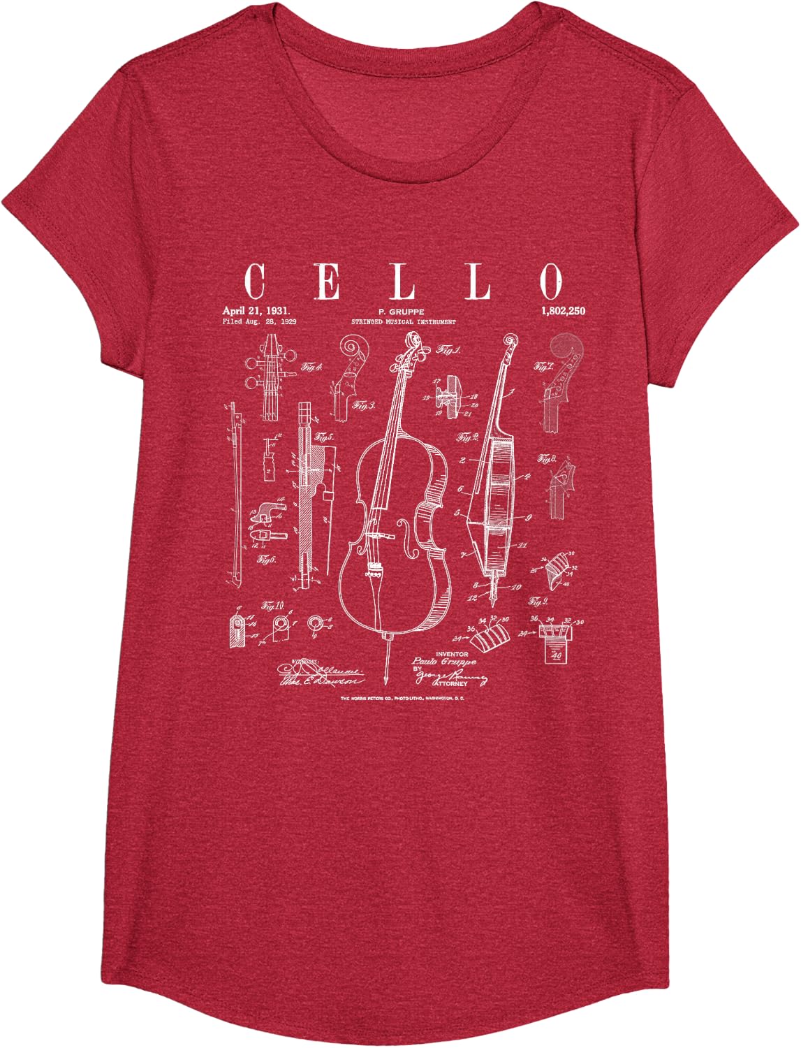 Cello Vintage Patent Cellist Drawing Print T-Shirt