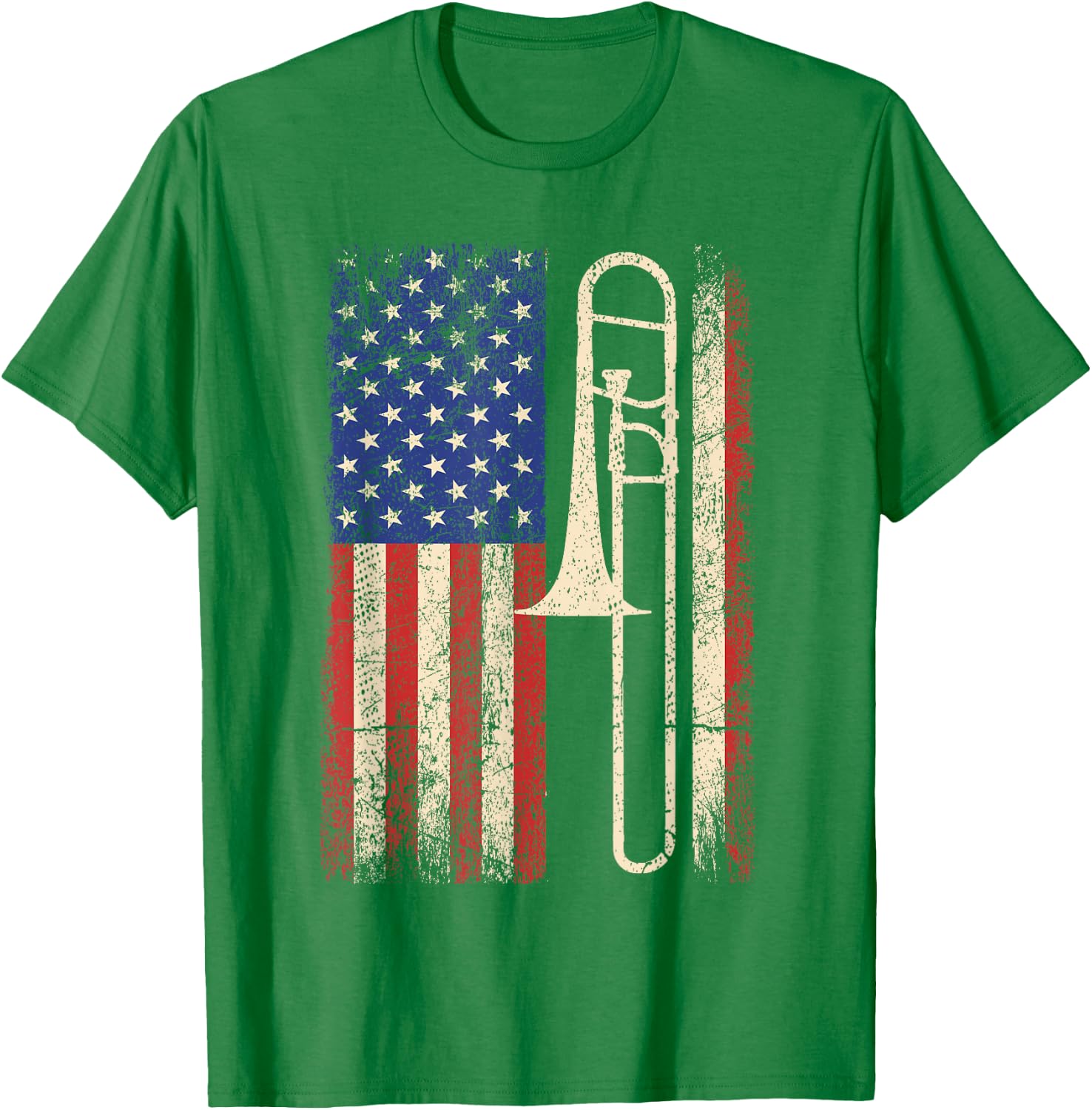 Trombone USA American Flag Shirt Jazz Music Vintage Men Tee T-Shirt