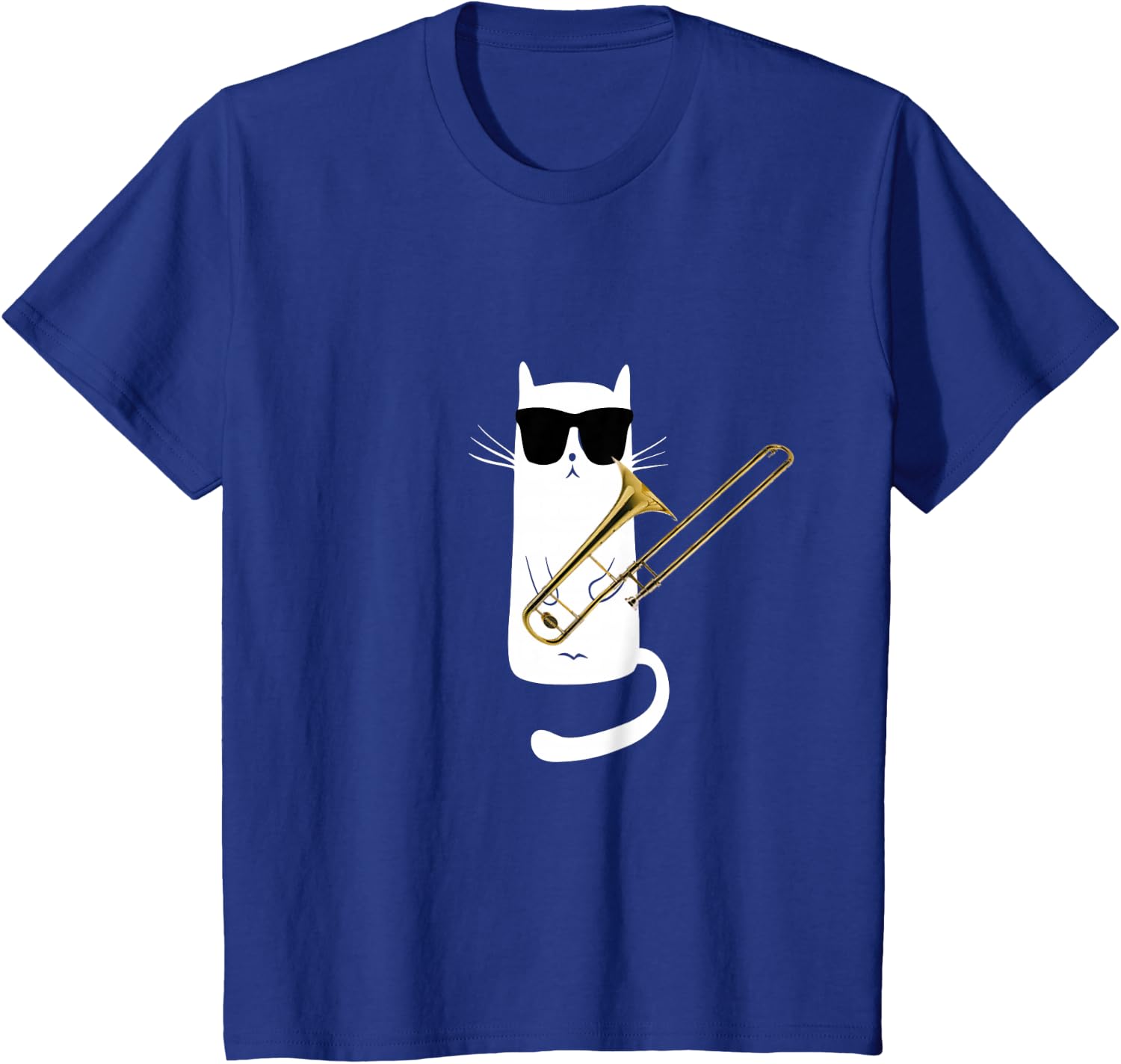 Funny Cat Wearing Sunglasses Playing Trombone T-Shirt Small