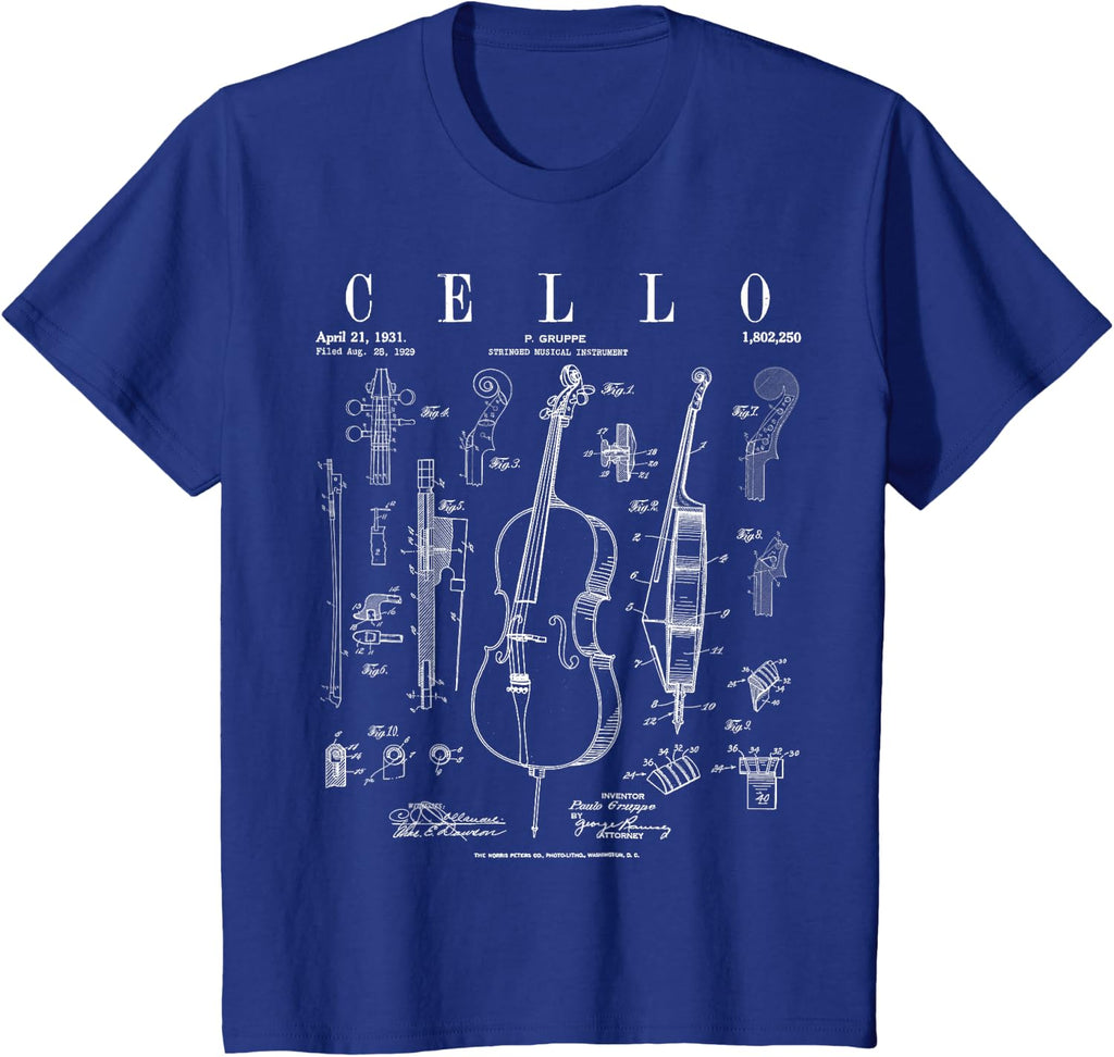 Cello Vintage Patent Cellist Drawing Print T-Shirt