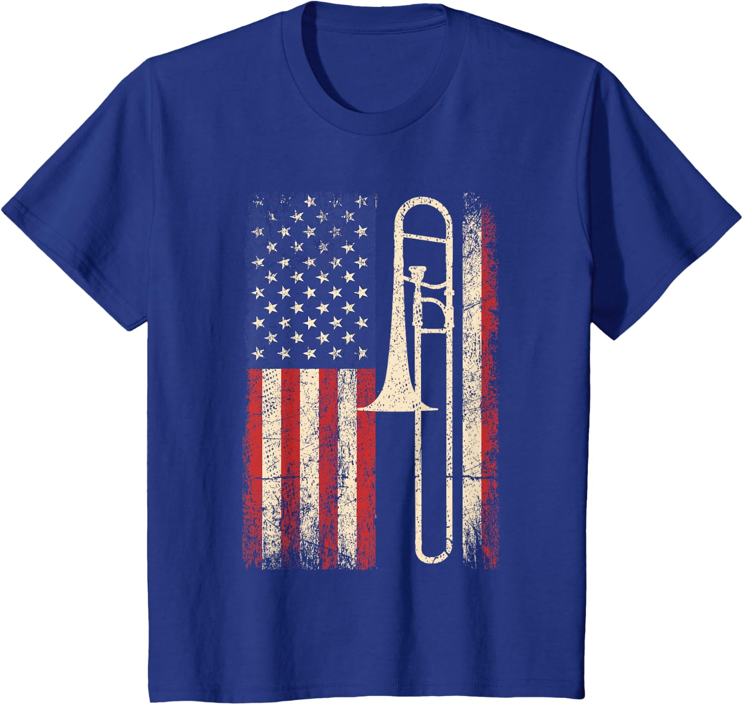 Trombone USA American Flag Shirt Jazz Music Vintage Men Tee T-Shirt