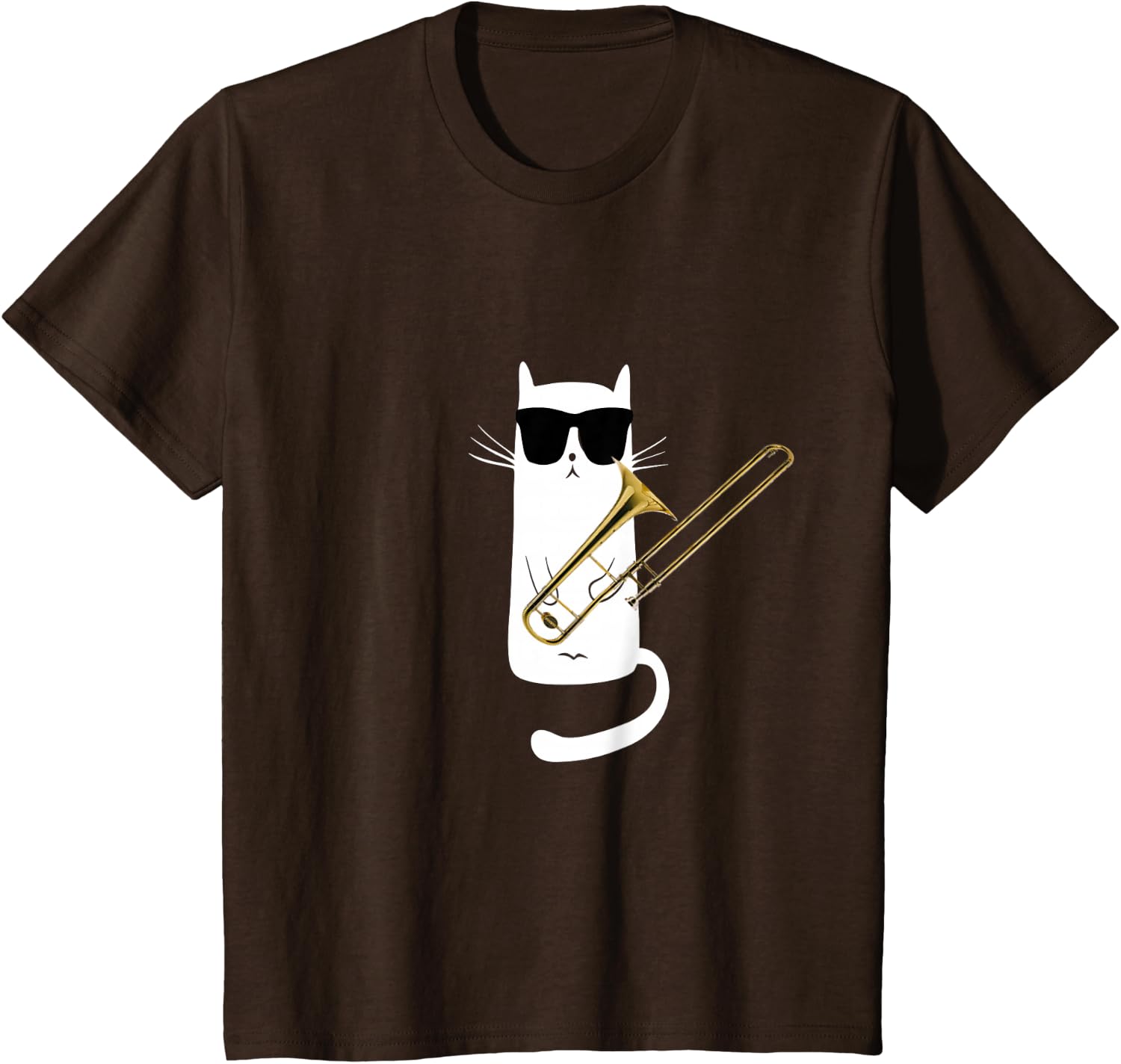 Funny Cat Wearing Sunglasses Playing Trombone T-Shirt Small