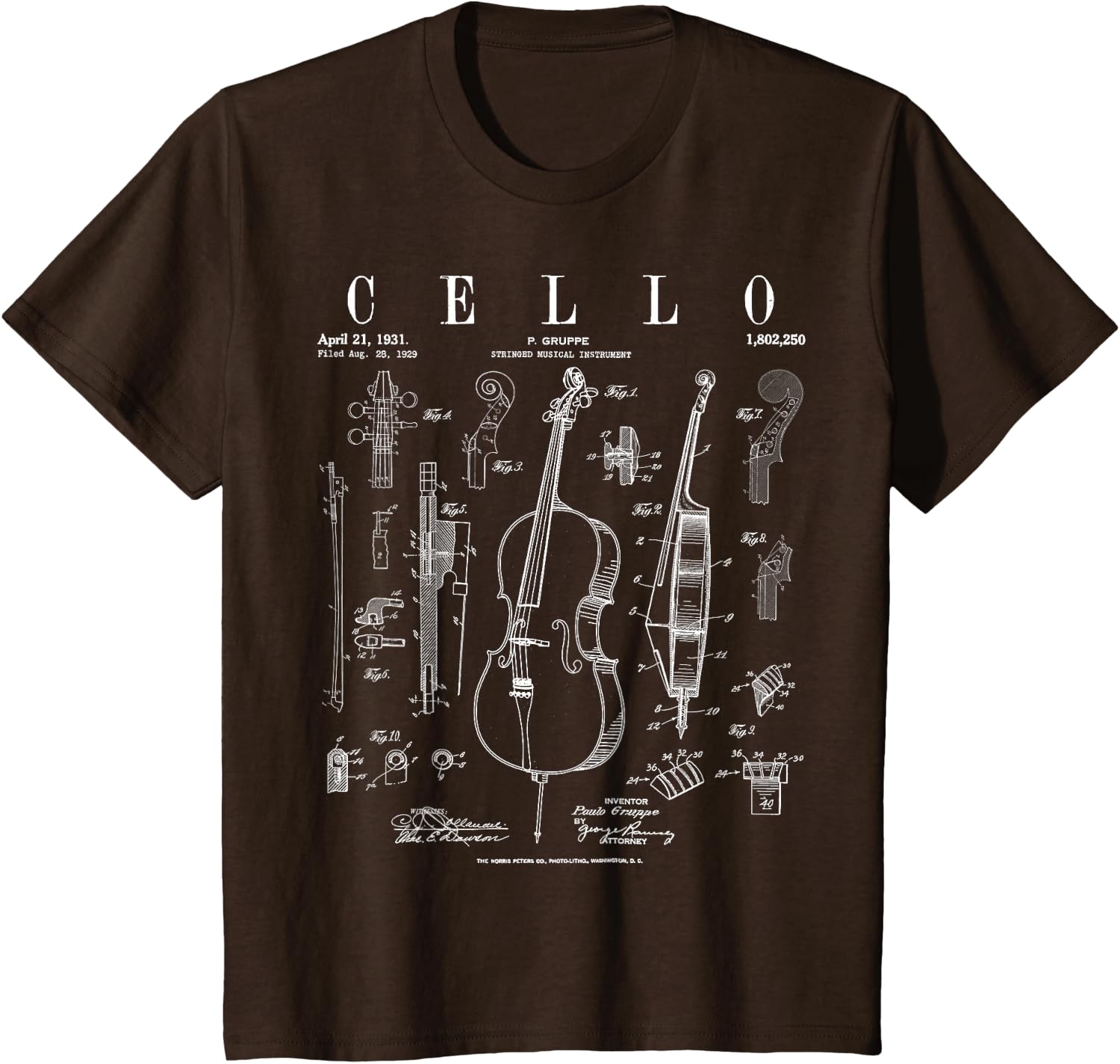 Cello Vintage Patent Cellist Drawing Print T-Shirt