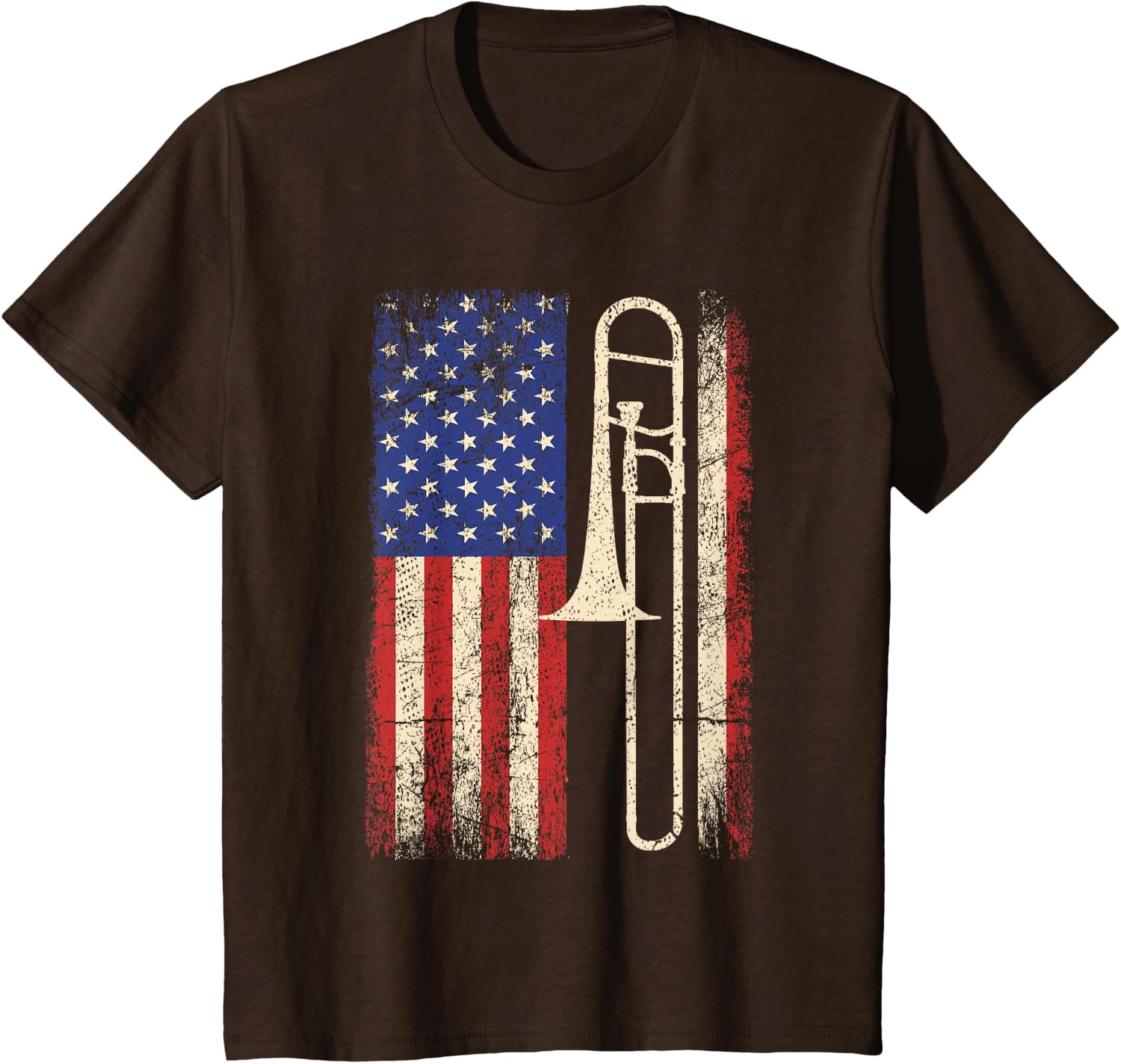 Trombone USA American Flag Shirt Jazz Music Vintage Men Tee T-Shirt