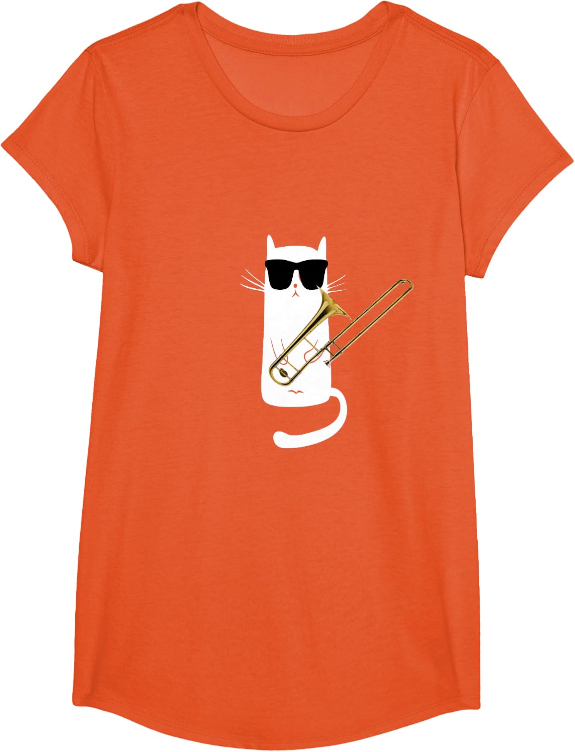 Funny Cat Wearing Sunglasses Playing Trombone T-Shirt Small