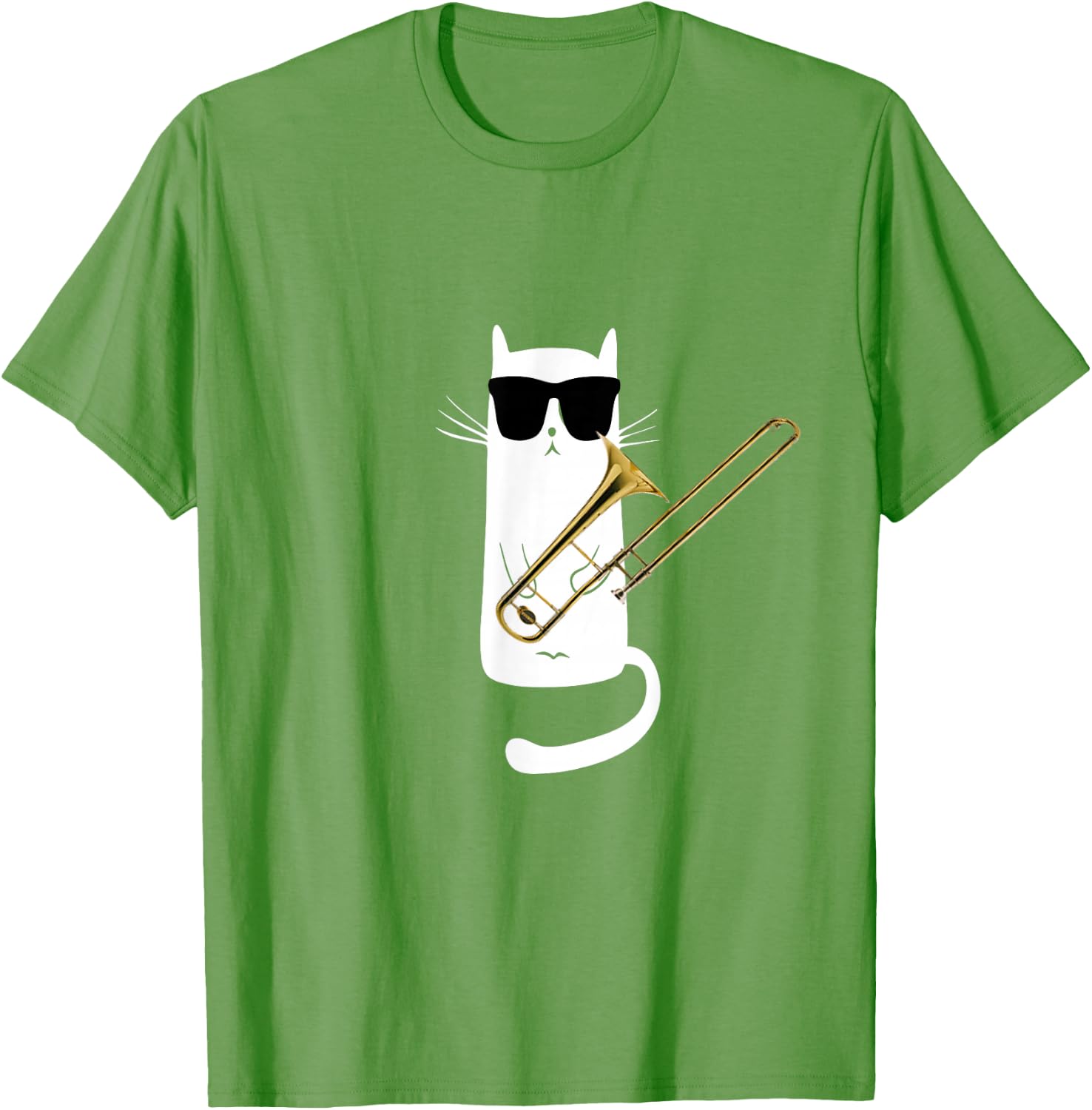 Funny Cat Wearing Sunglasses Playing Trombone T-Shirt Small