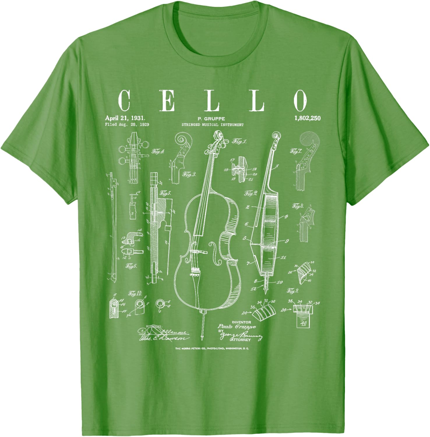 Cello Vintage Patent Cellist Drawing Print T-Shirt
