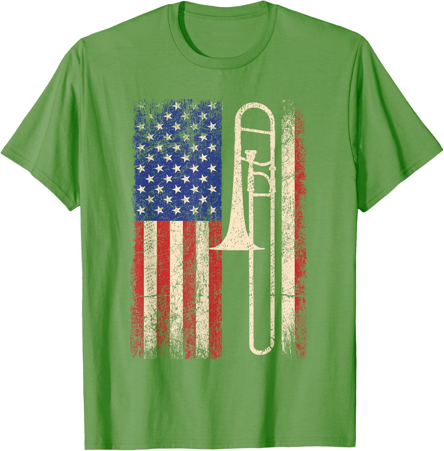 Trombone USA American Flag Shirt Jazz Music Vintage Men Tee T-Shirt