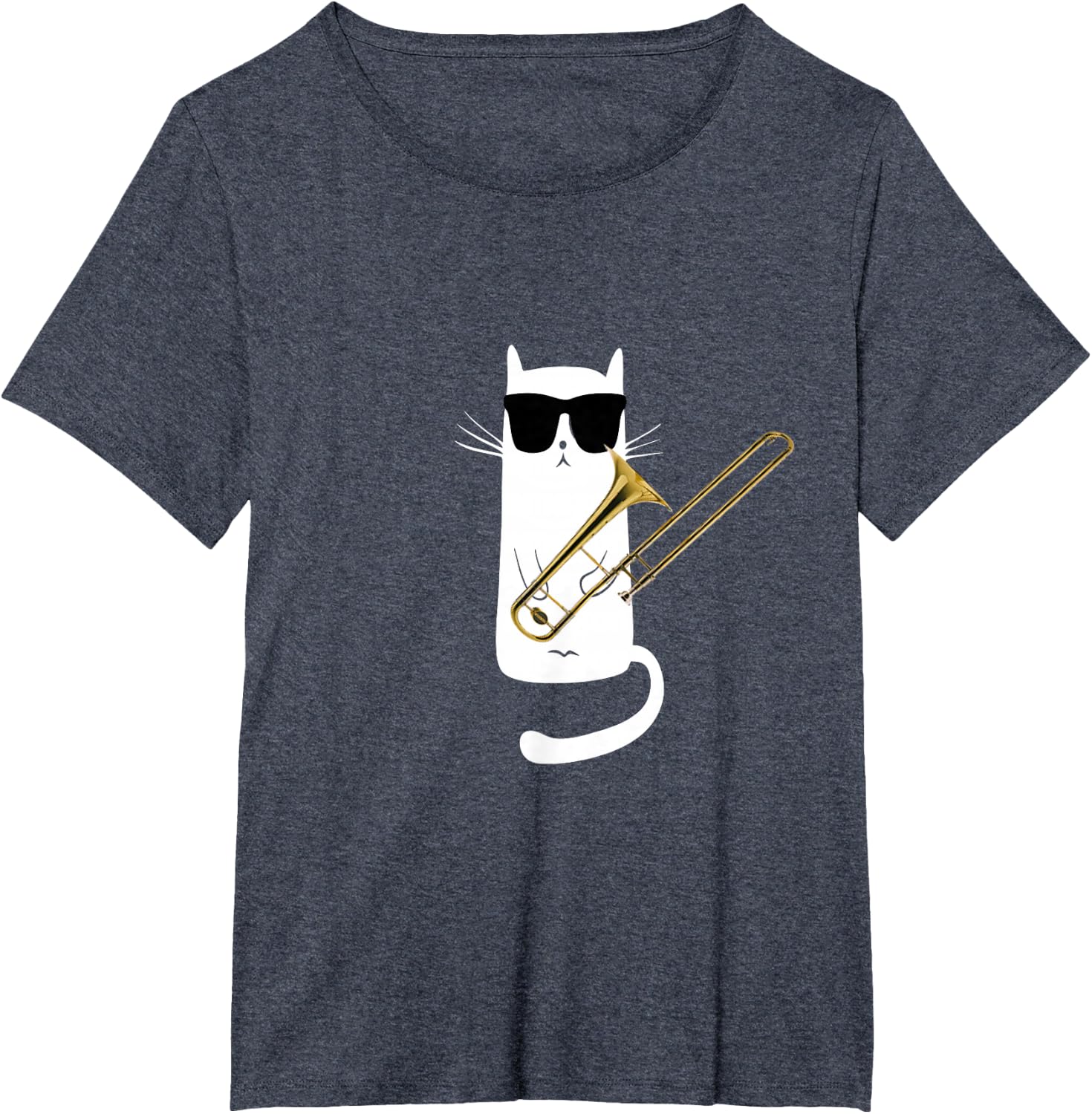 Funny Cat Wearing Sunglasses Playing Trombone T-Shirt Small