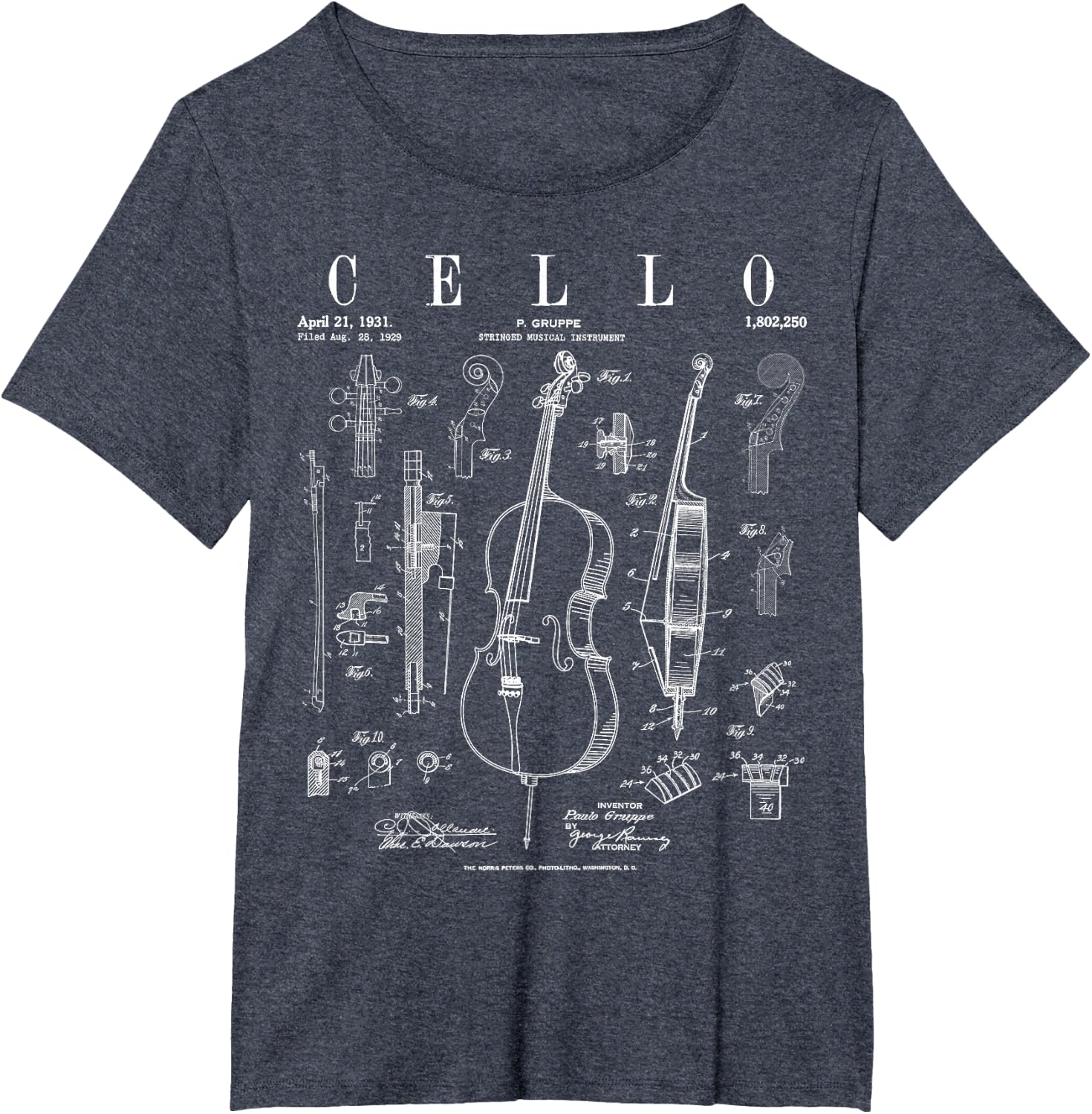 Cello Vintage Patent Cellist Drawing Print T-Shirt