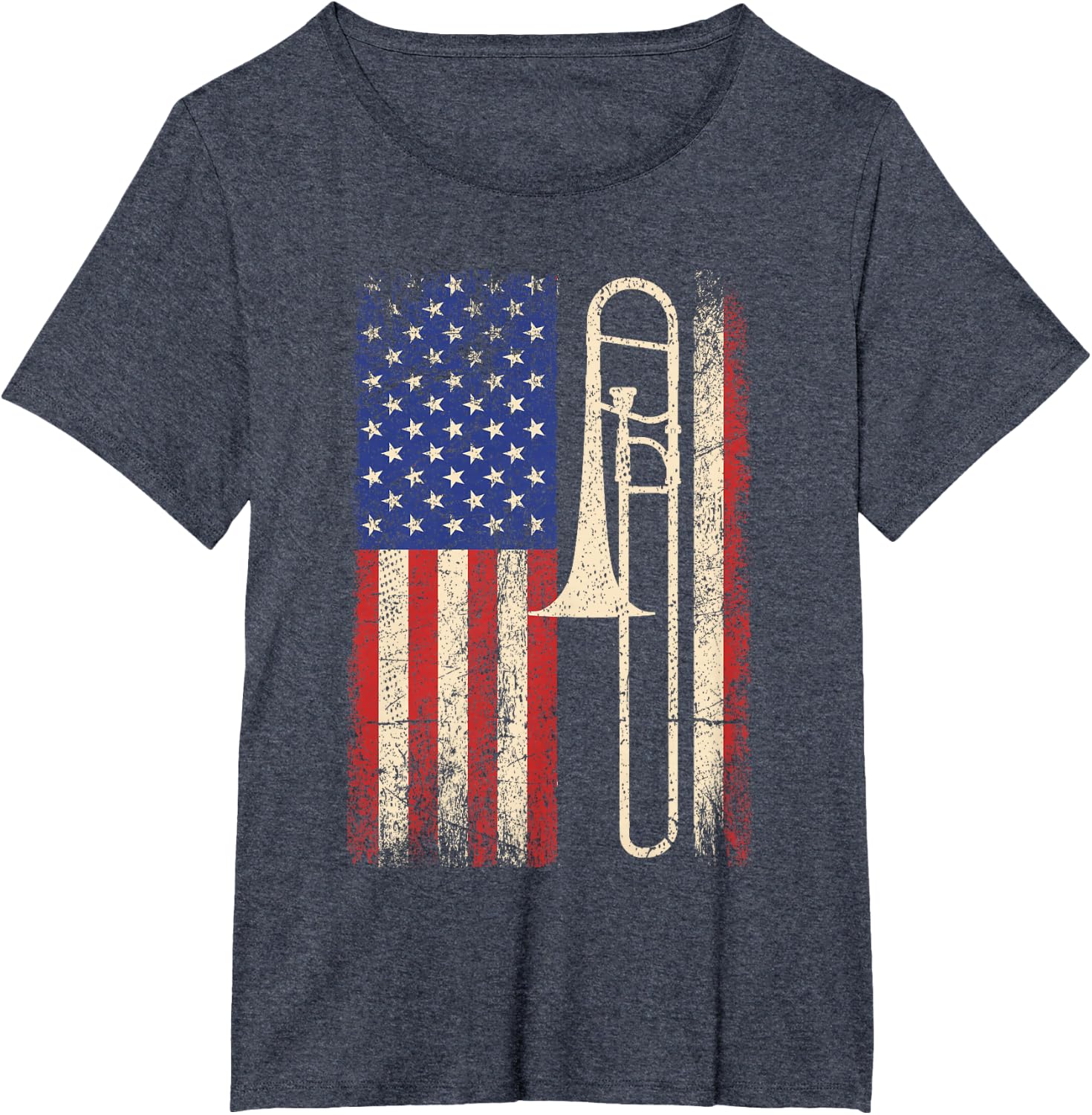 Trombone USA American Flag Shirt Jazz Music Vintage Men Tee T-Shirt