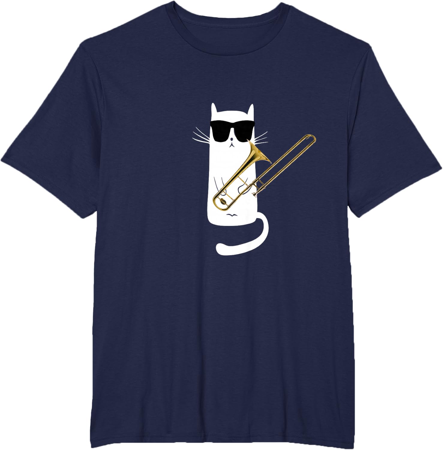 Funny Cat Wearing Sunglasses Playing Trombone T-Shirt Small