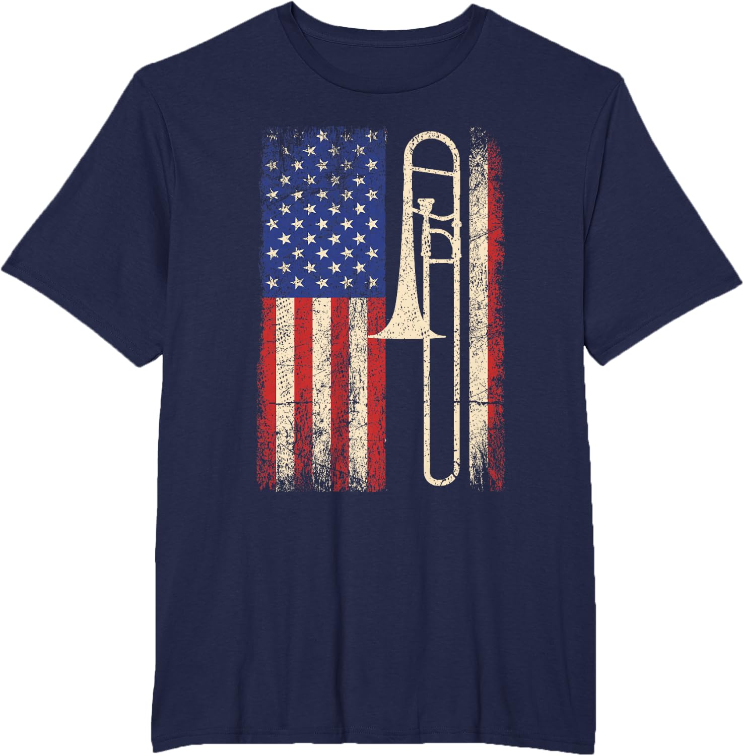 Trombone USA American Flag Shirt Jazz Music Vintage Men Tee T-Shirt