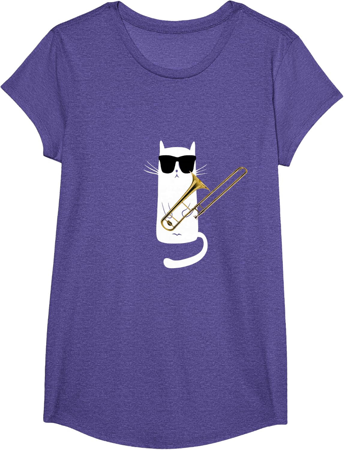 Funny Cat Wearing Sunglasses Playing Trombone T-Shirt Small