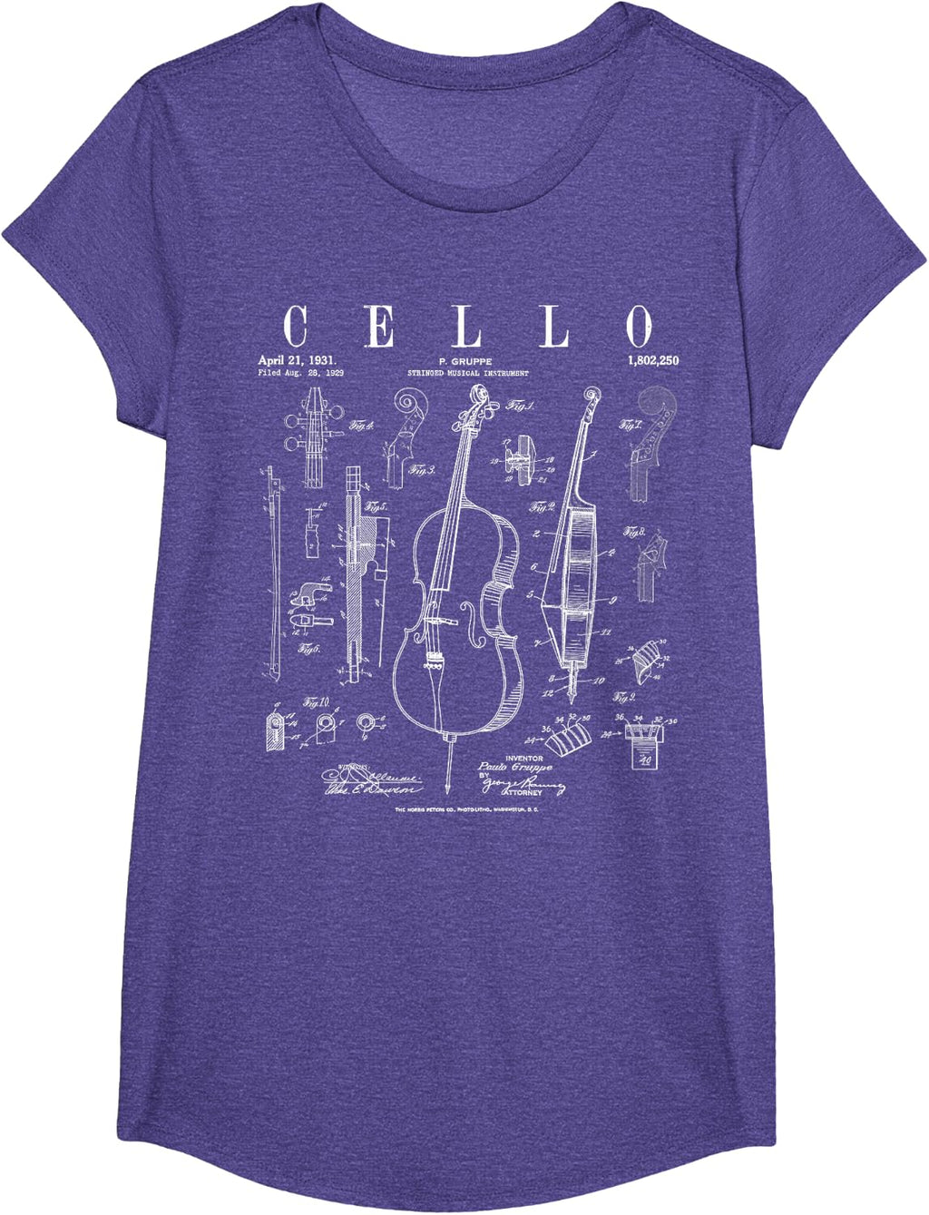 Cello Vintage Patent Cellist Drawing Print T-Shirt