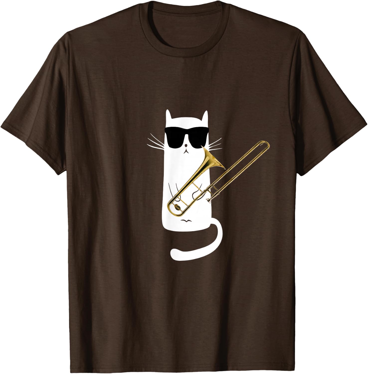 Funny Cat Wearing Sunglasses Playing Trombone T-Shirt Small