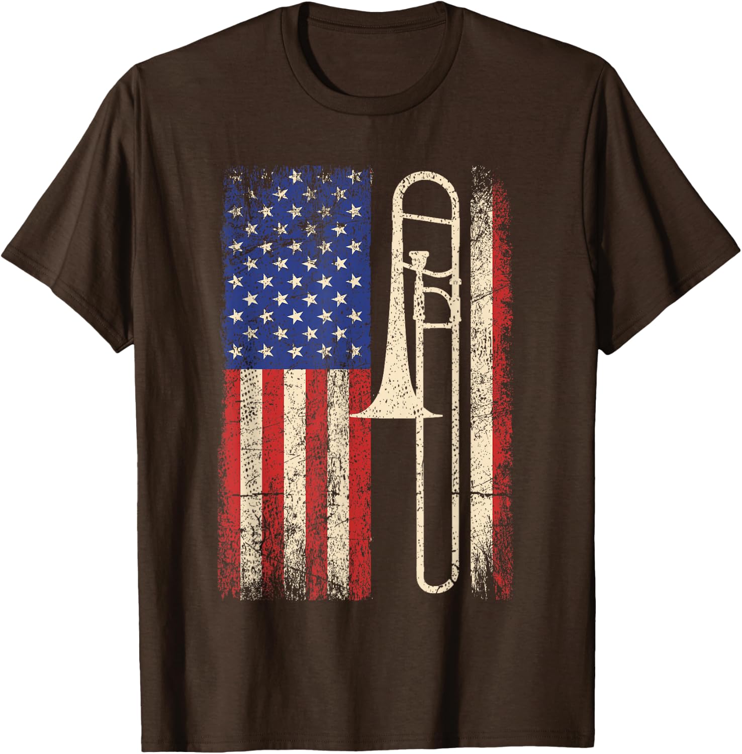 Trombone USA American Flag Shirt Jazz Music Vintage Men Tee T-Shirt
