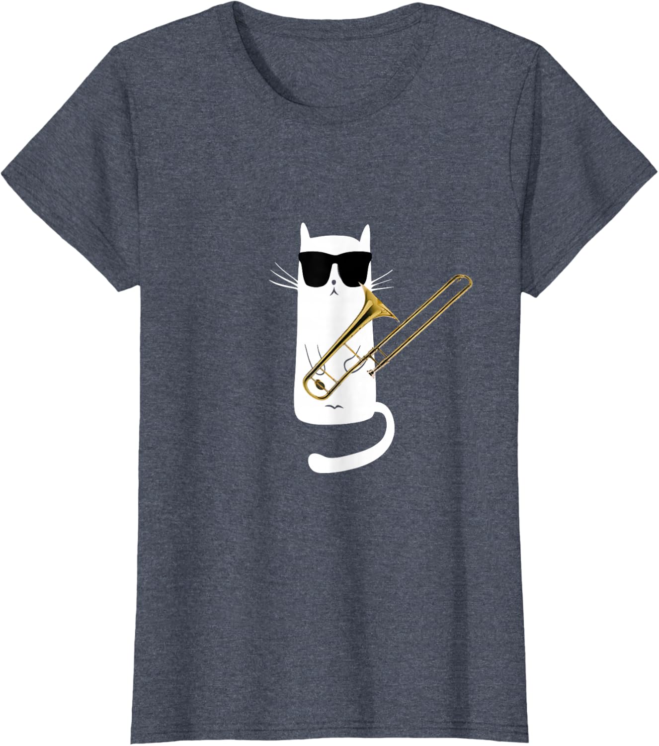 Funny Cat Wearing Sunglasses Playing Trombone T-Shirt Small
