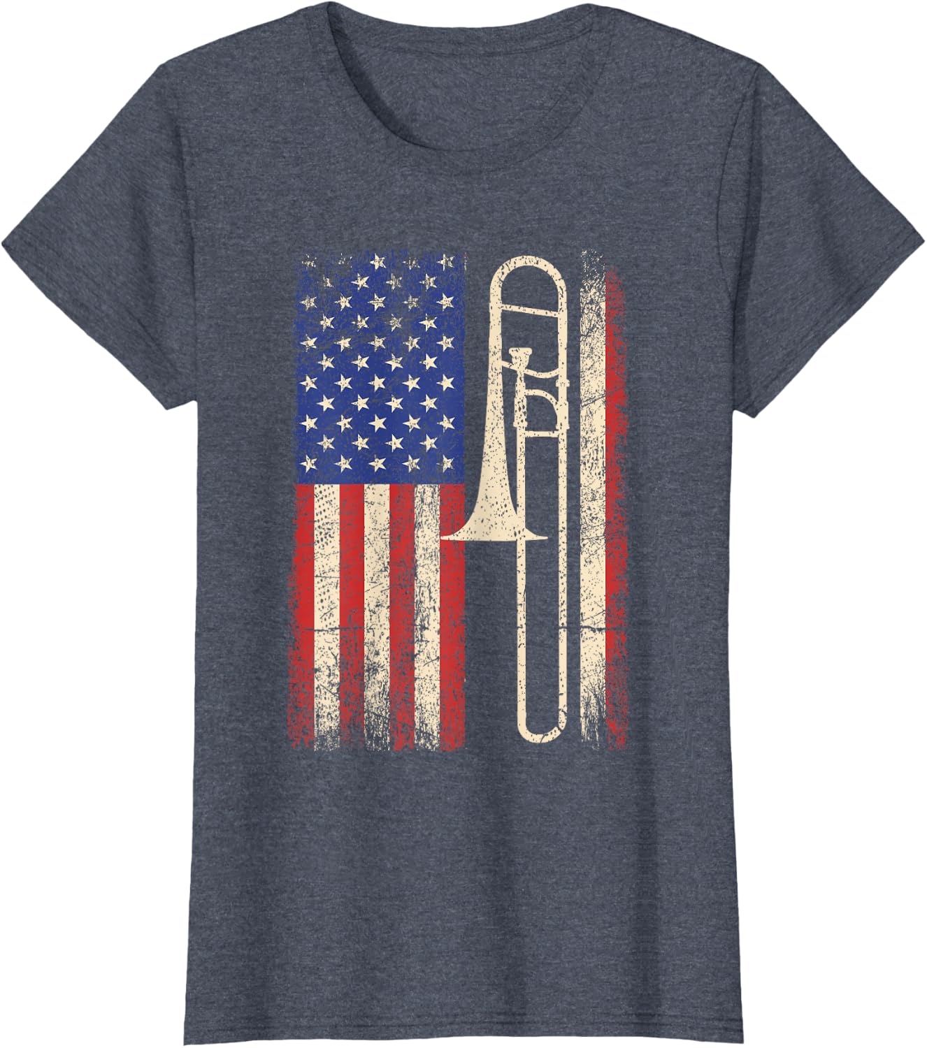Trombone USA American Flag Shirt Jazz Music Vintage Men Tee T-Shirt