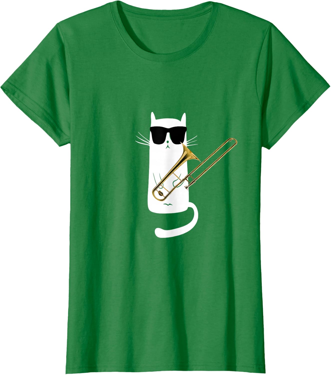 Funny Cat Wearing Sunglasses Playing Trombone T-Shirt Small