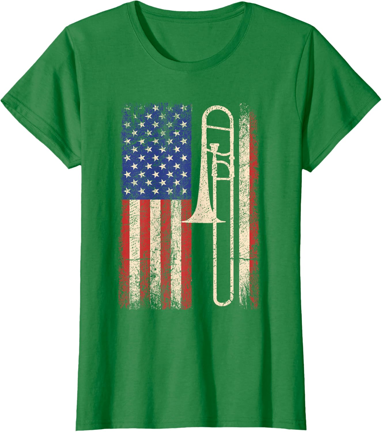 Trombone USA American Flag Shirt Jazz Music Vintage Men Tee T-Shirt