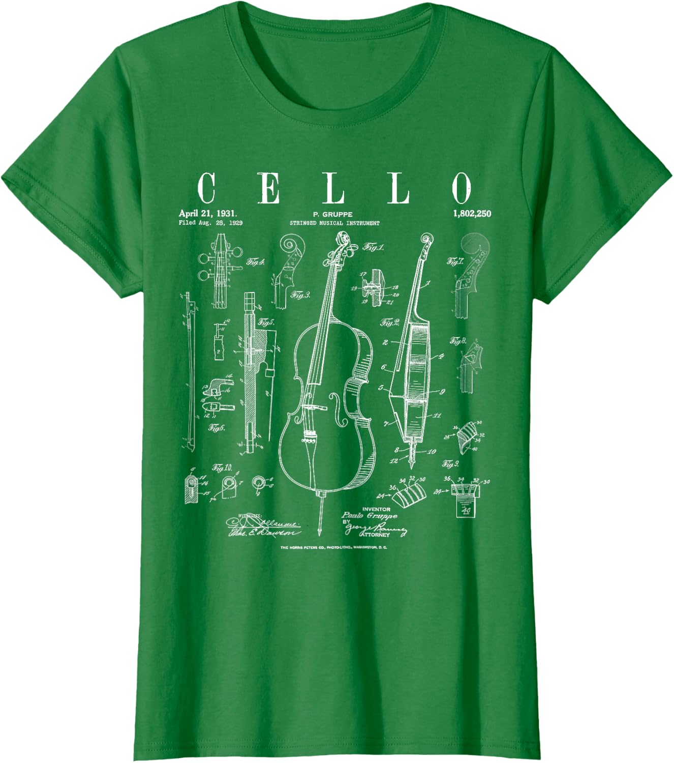 Cello Vintage Patent Cellist Drawing Print T-Shirt