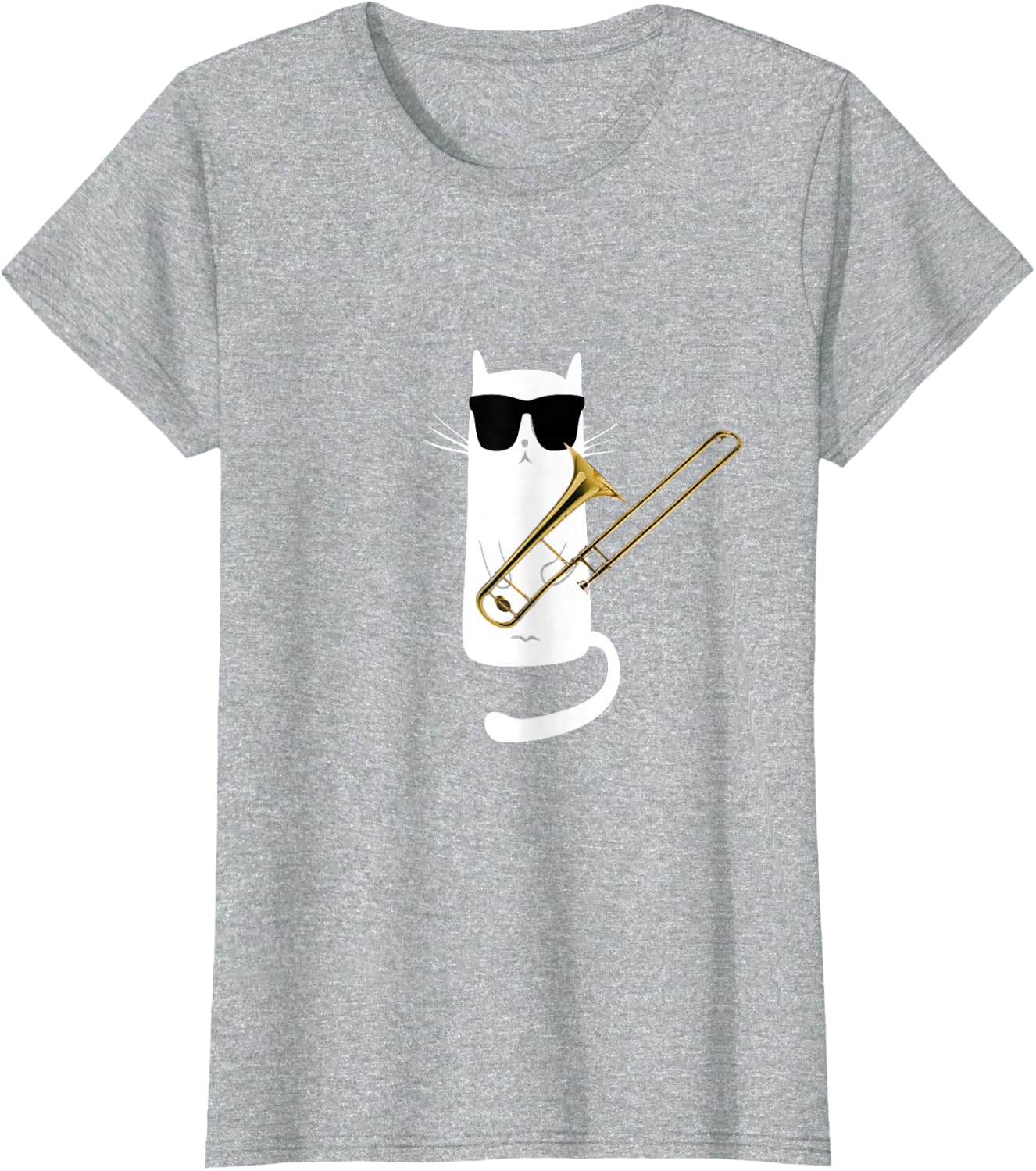 Funny Cat Wearing Sunglasses Playing Trombone T-Shirt Small