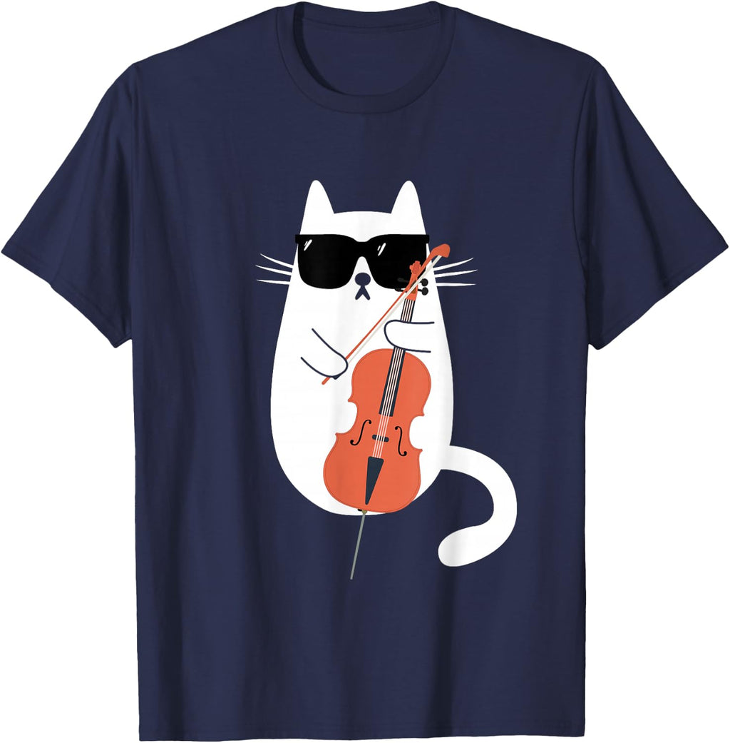 Funny Cat Wearing Sunglasses Playing Cello Cellist Musician T-Shirt