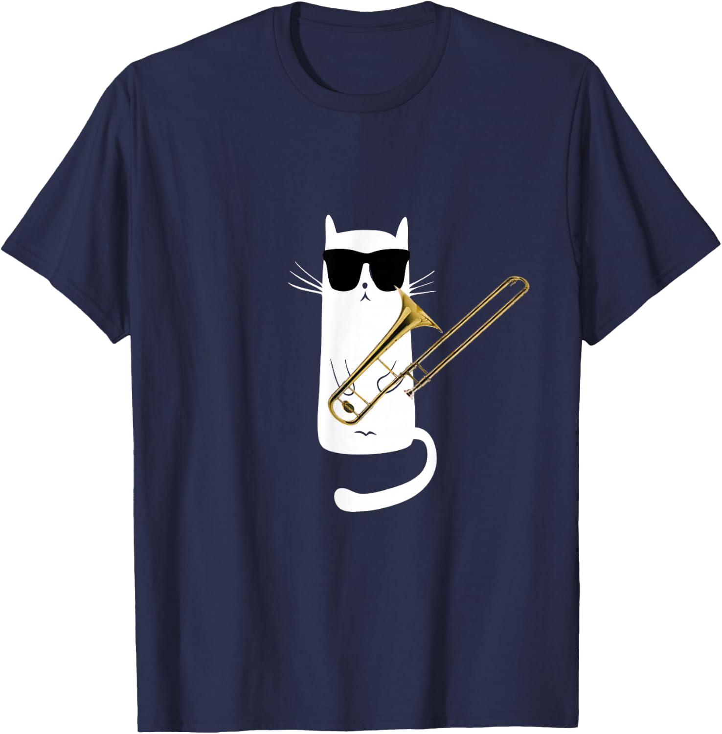 Funny Cat Wearing Sunglasses Playing Trombone T-Shirt Small