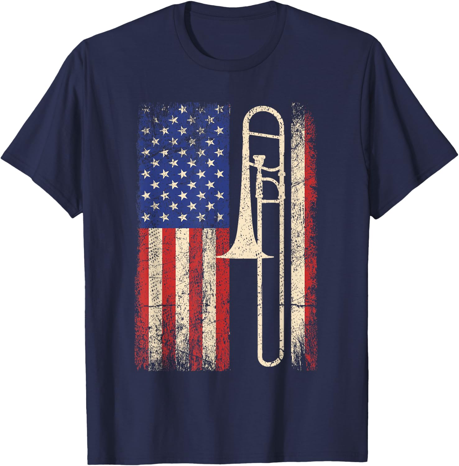 Trombone USA American Flag Shirt Jazz Music Vintage Men Tee T-Shirt