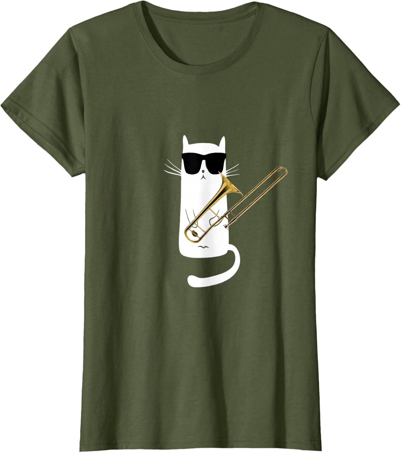 Funny Cat Wearing Sunglasses Playing Trombone T-Shirt Small