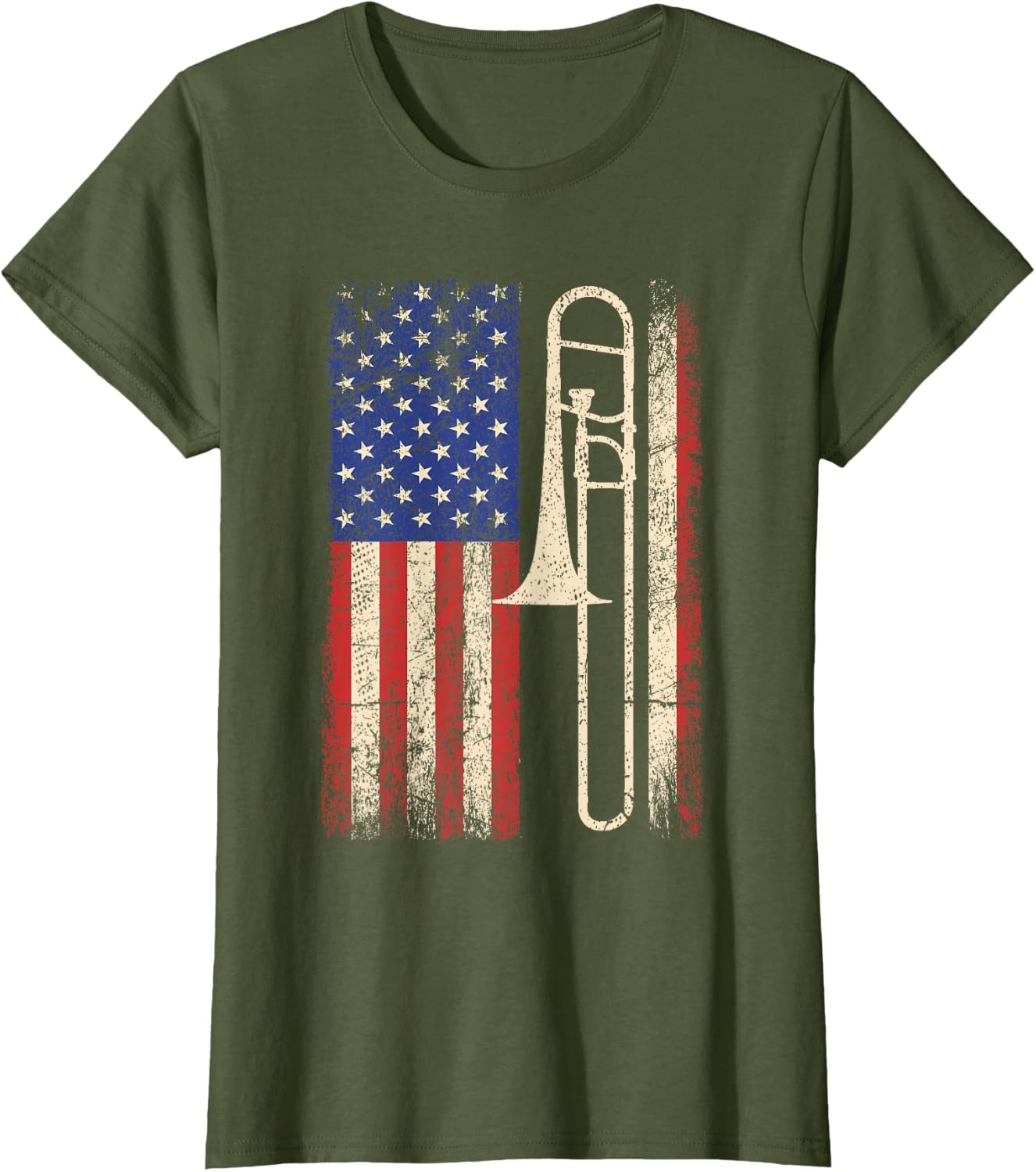 Trombone USA American Flag Shirt Jazz Music Vintage Men Tee T-Shirt