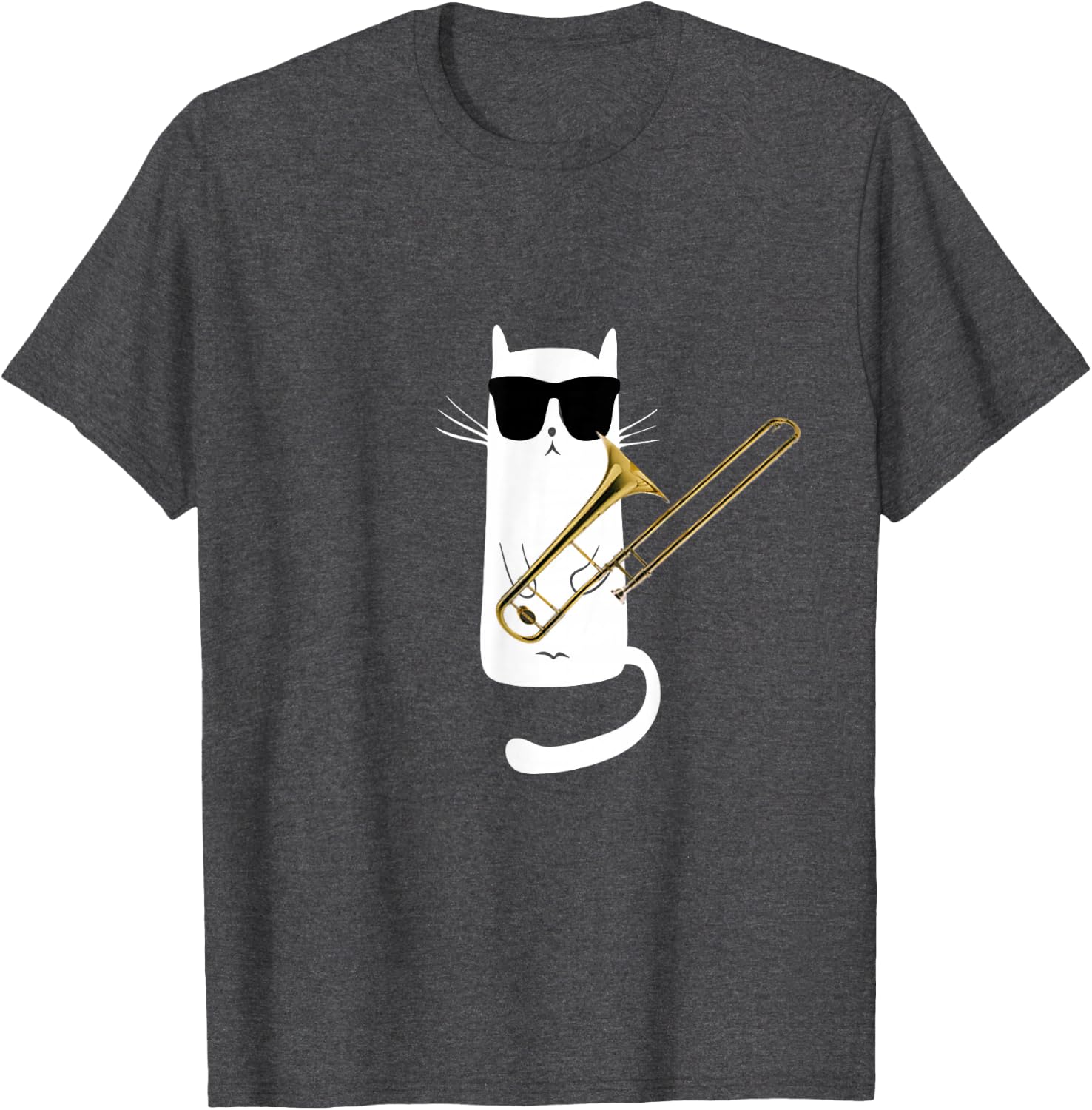 Funny Cat Wearing Sunglasses Playing Trombone T-Shirt Small