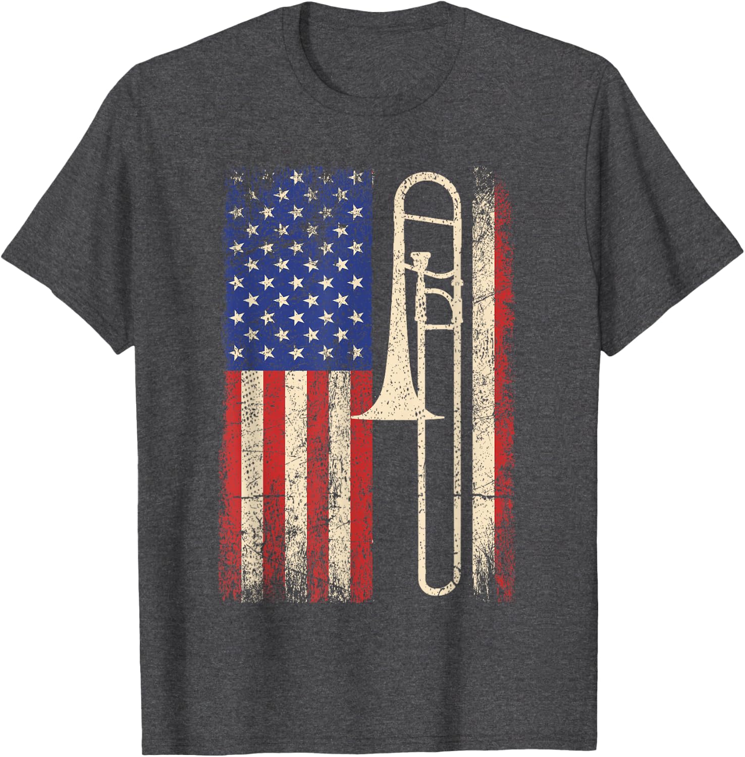 Trombone USA American Flag Shirt Jazz Music Vintage Men Tee T-Shirt