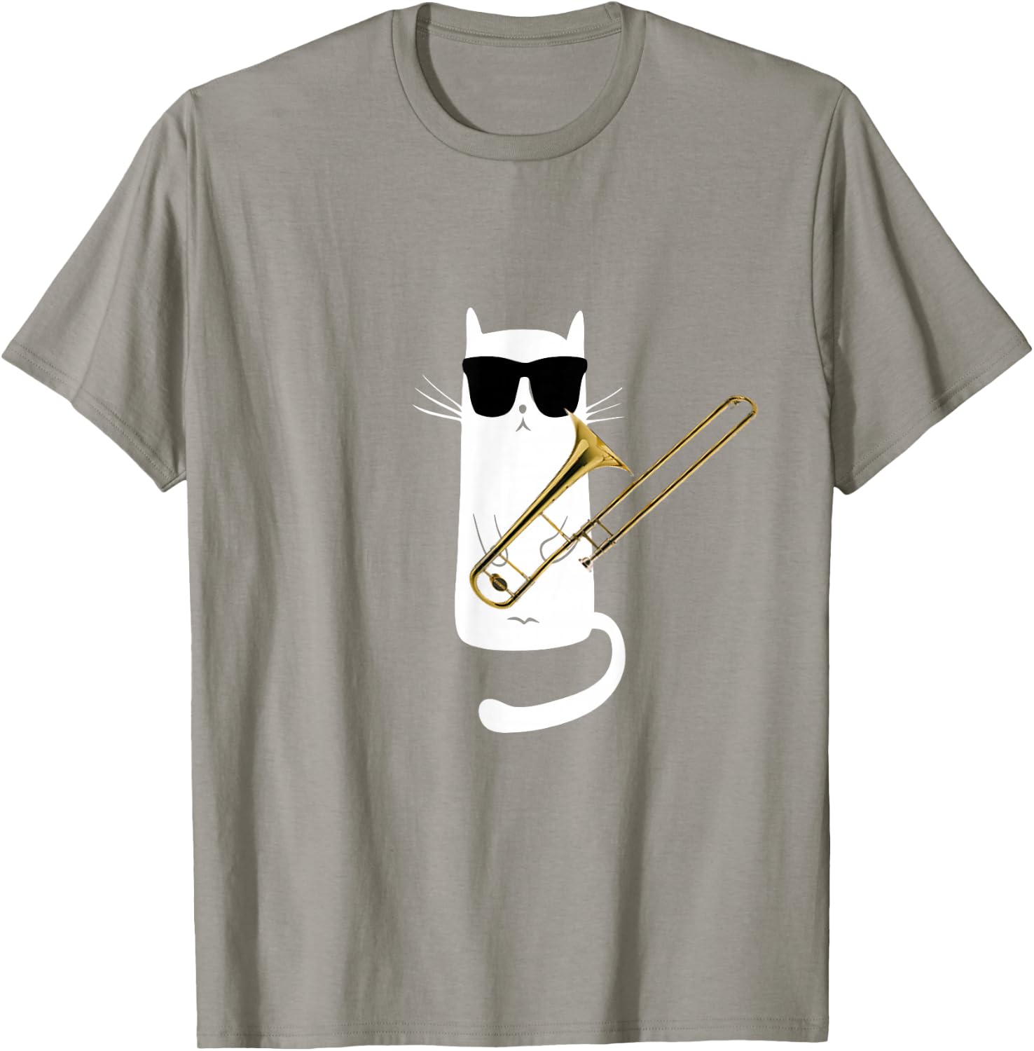 Funny Cat Wearing Sunglasses Playing Trombone T-Shirt Small