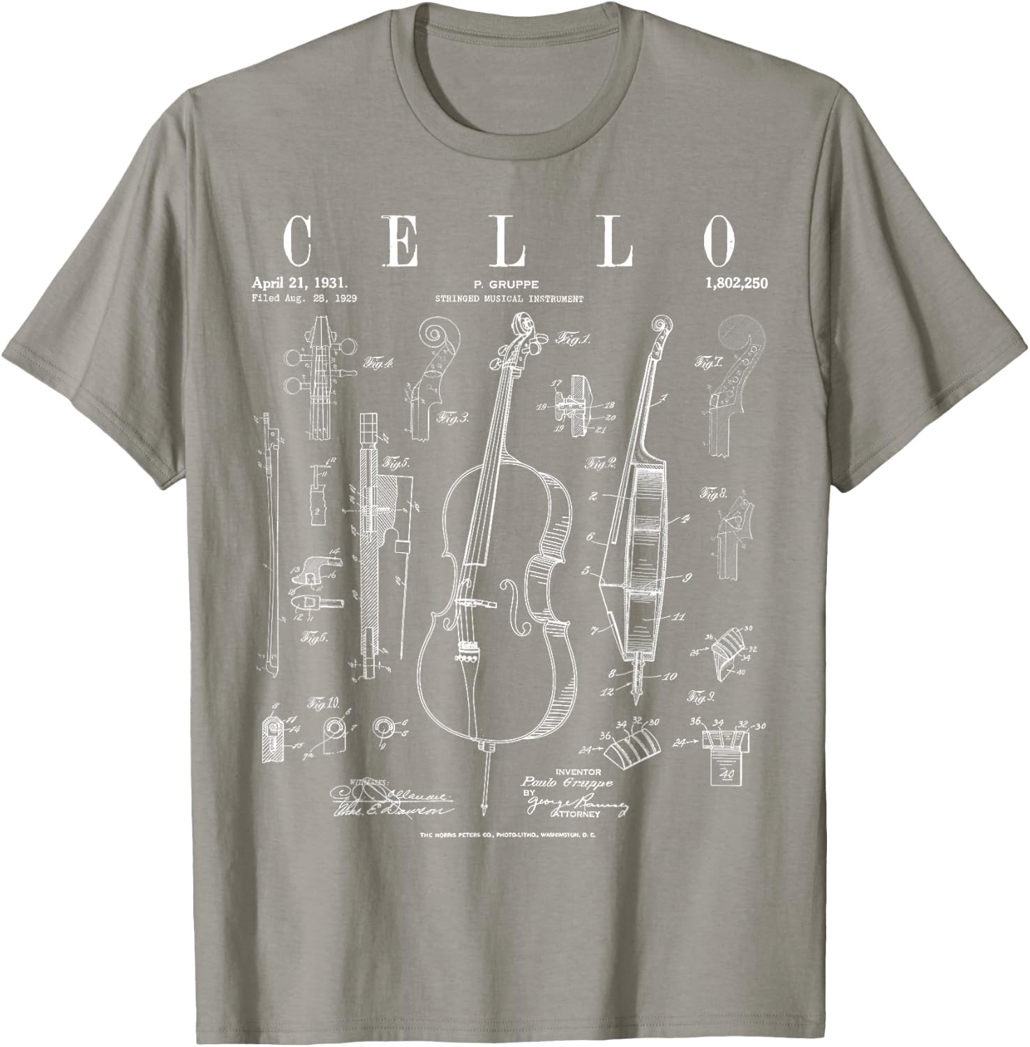 Cello Vintage Patent Cellist Drawing Print T-Shirt