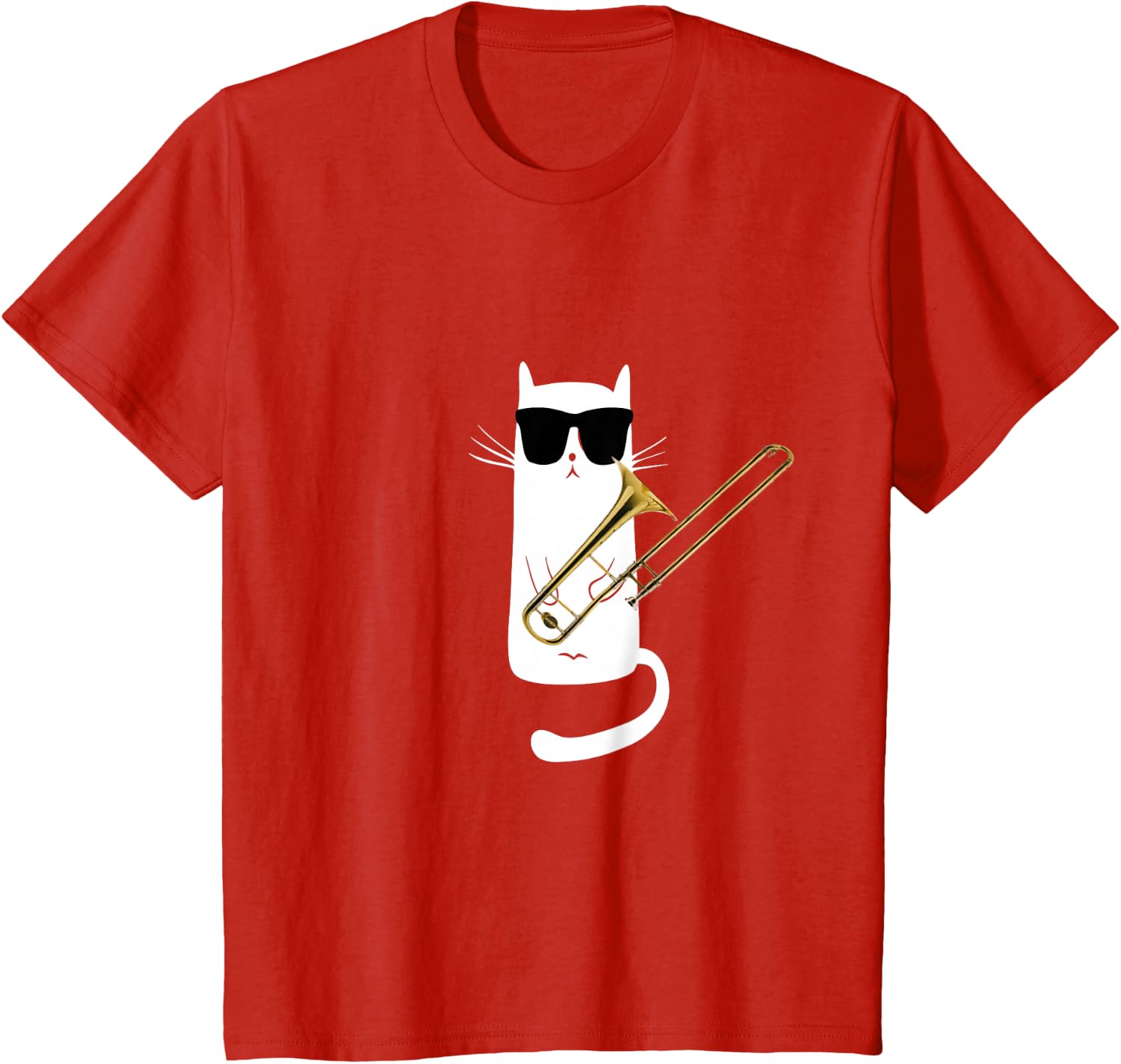 Funny Cat Wearing Sunglasses Playing Trombone T-Shirt Small