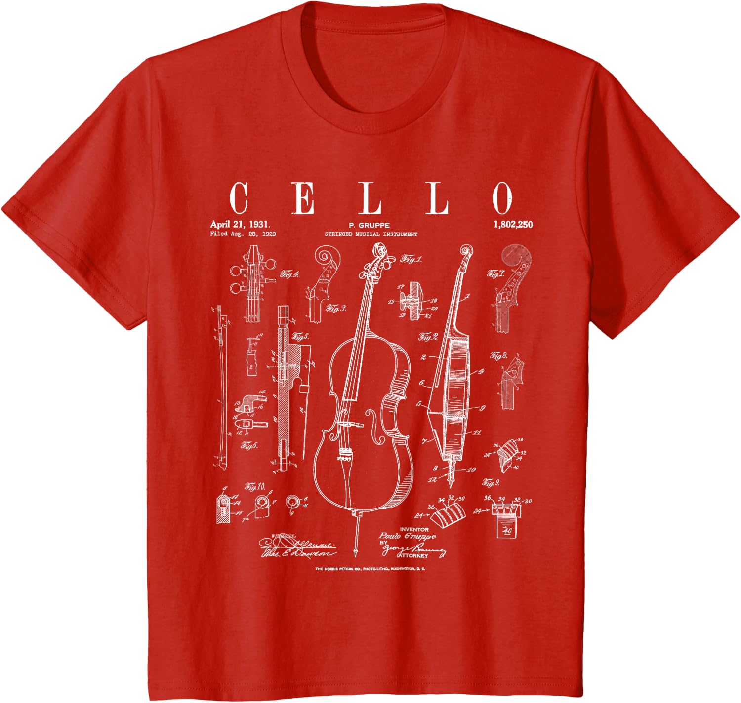 Cello Vintage Patent Cellist Drawing Print T-Shirt