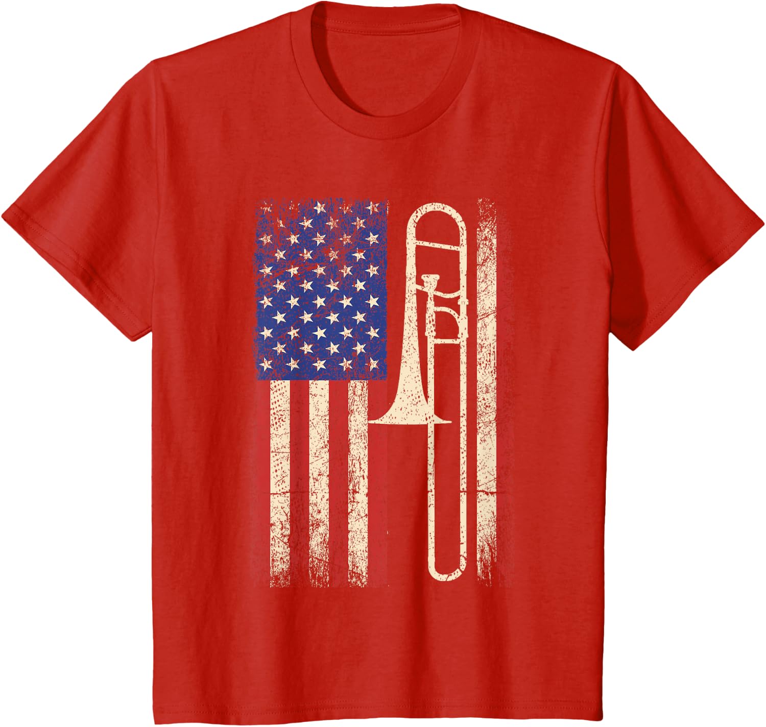 Trombone USA American Flag Shirt Jazz Music Vintage Men Tee T-Shirt