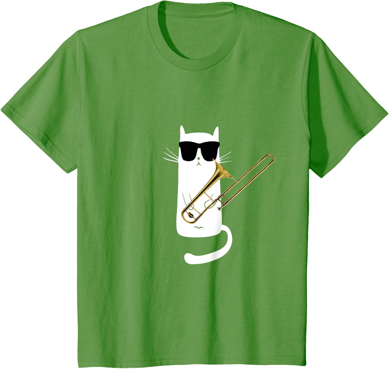 Funny Cat Wearing Sunglasses Playing Trombone T-Shirt Small