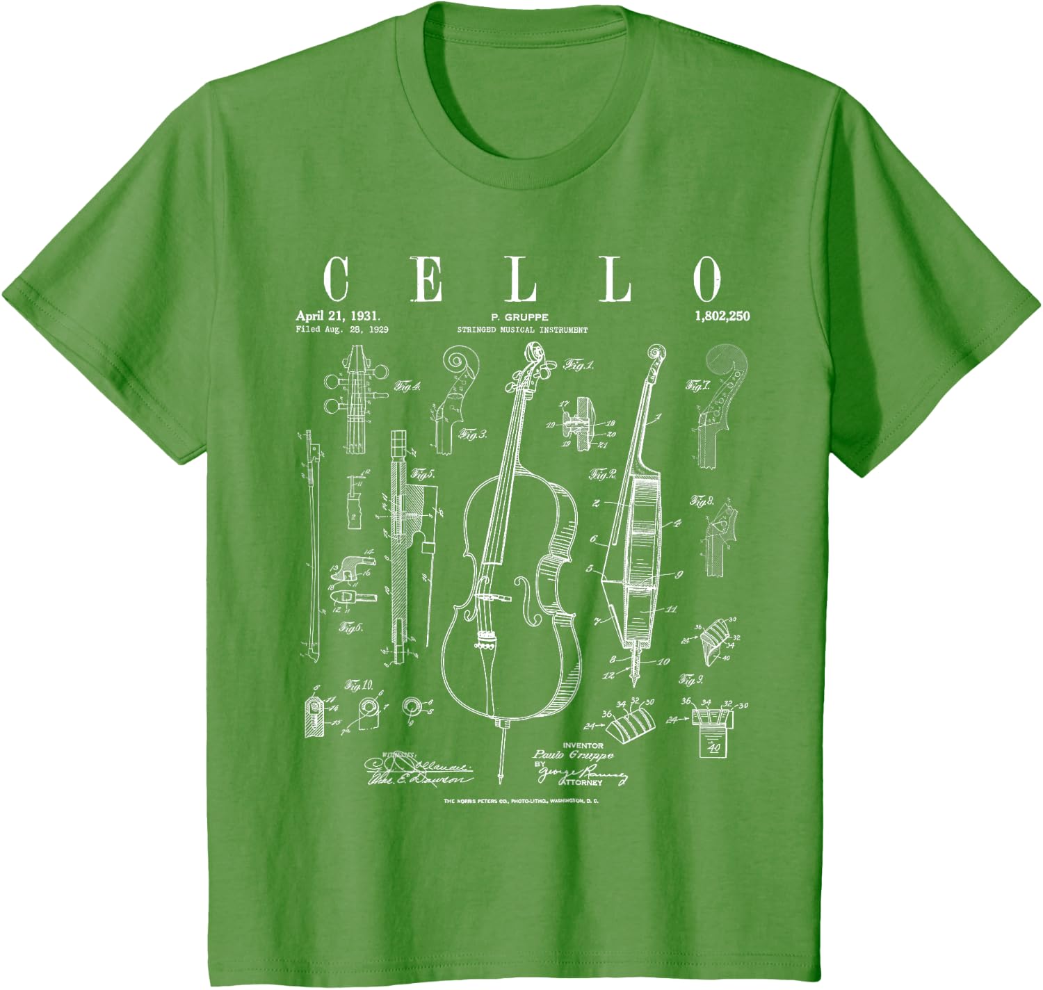 Cello Vintage Patent Cellist Drawing Print T-Shirt