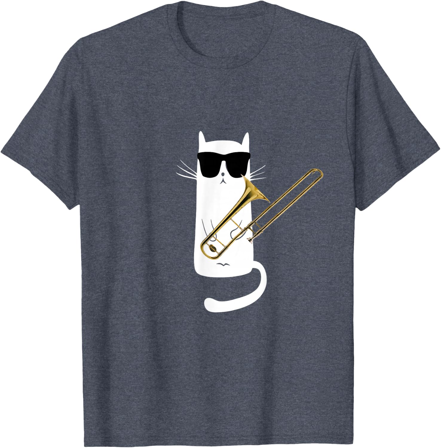 Funny Cat Wearing Sunglasses Playing Trombone T-Shirt Small