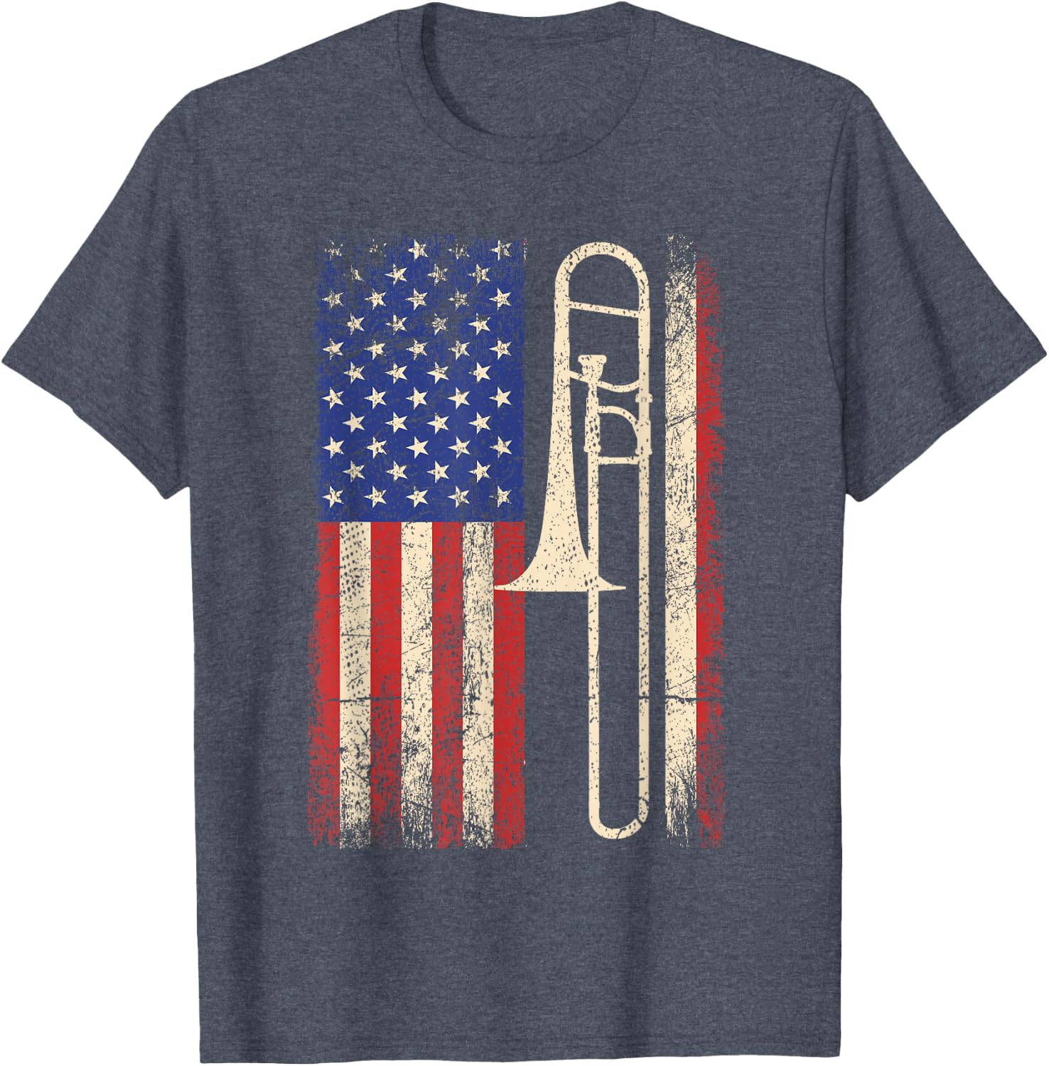 Trombone USA American Flag Shirt Jazz Music Vintage Men Tee T-Shirt