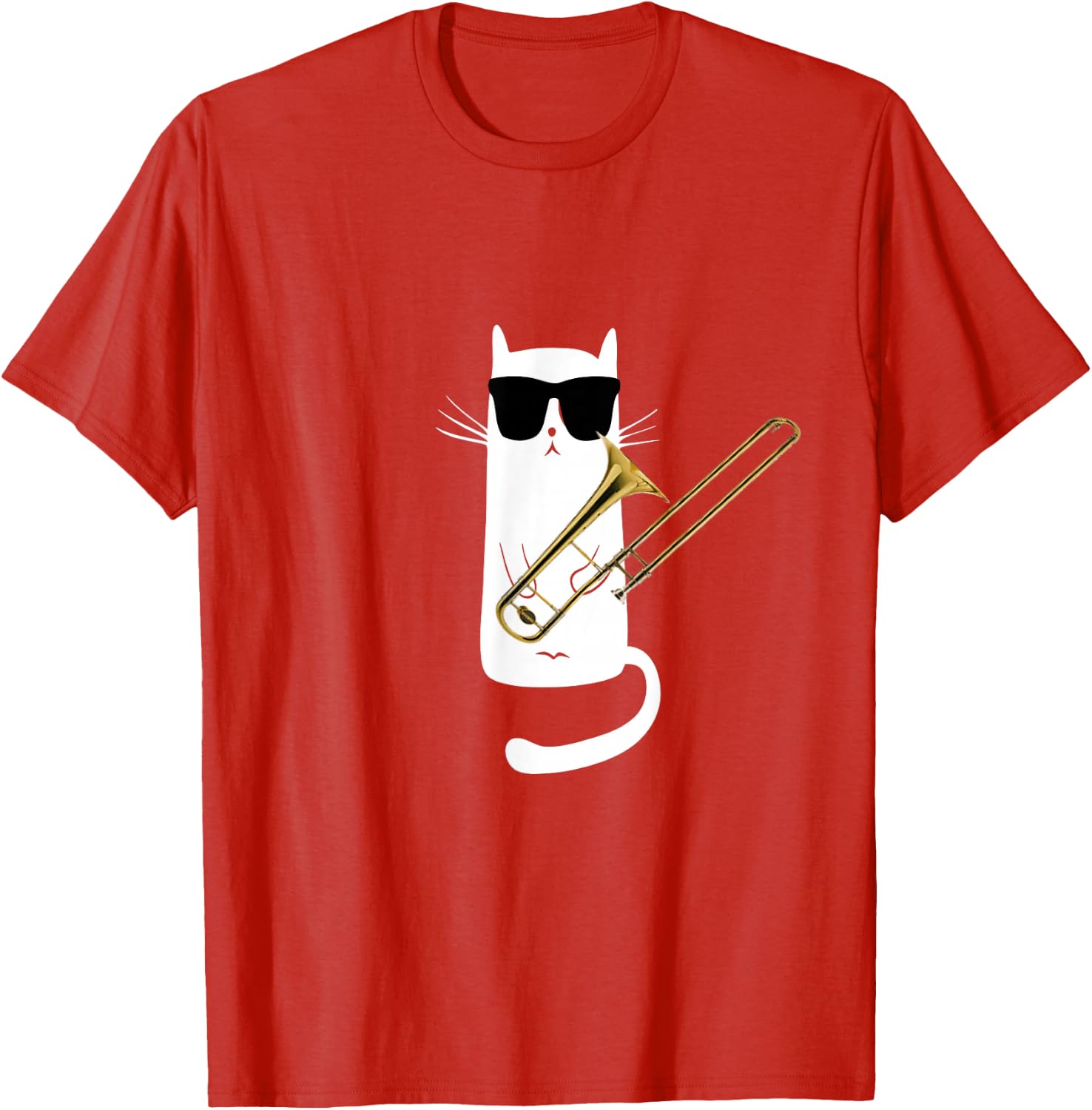 Funny Cat Wearing Sunglasses Playing Trombone T-Shirt Small